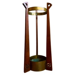 Gustave Serrurier-Bovy Brass and Oak Cane & Umbrella Stand with Zinc Liner