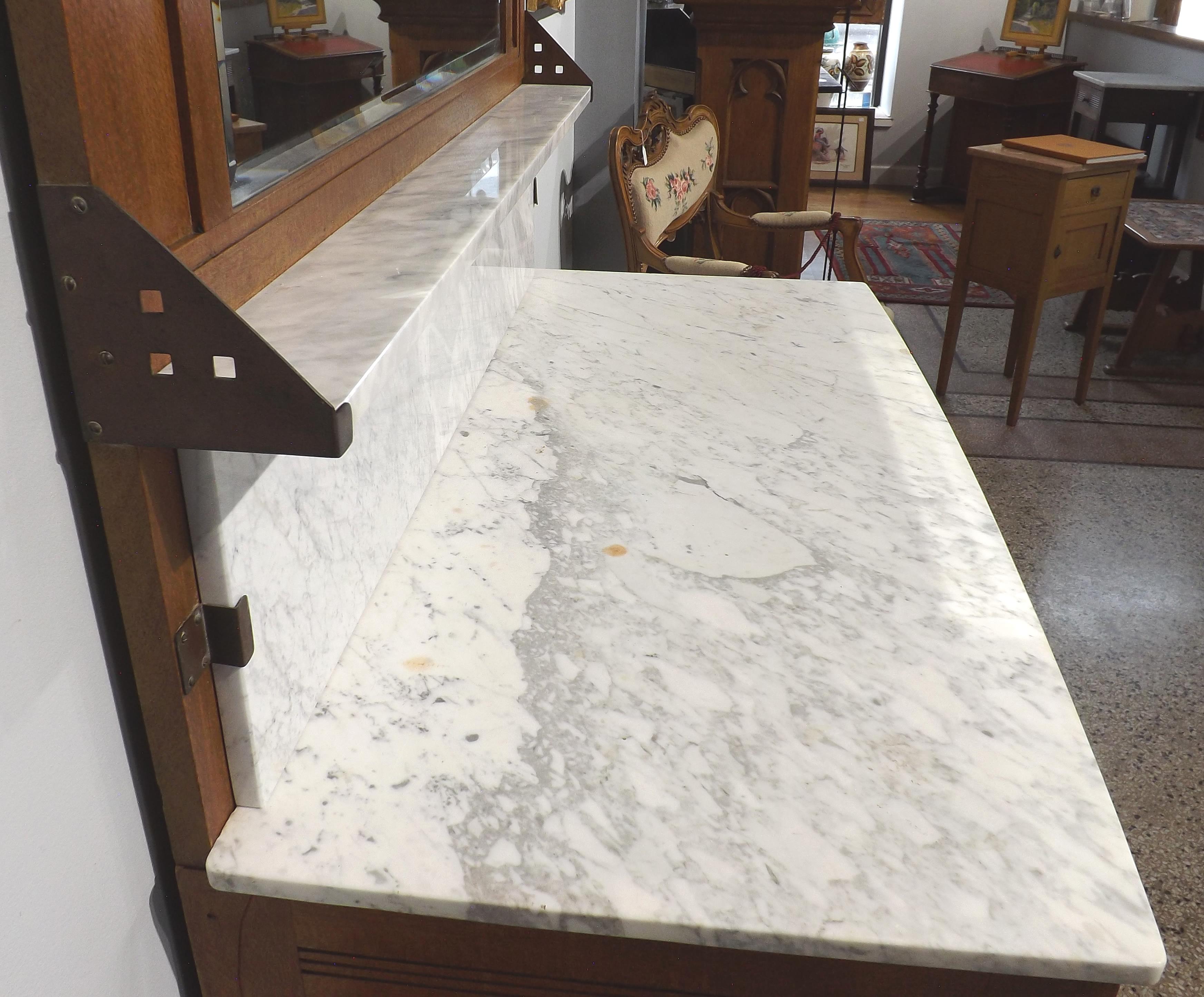 Oak Gustave Serrurier-Bovy Marble Top Vanity, circa 1905 For Sale