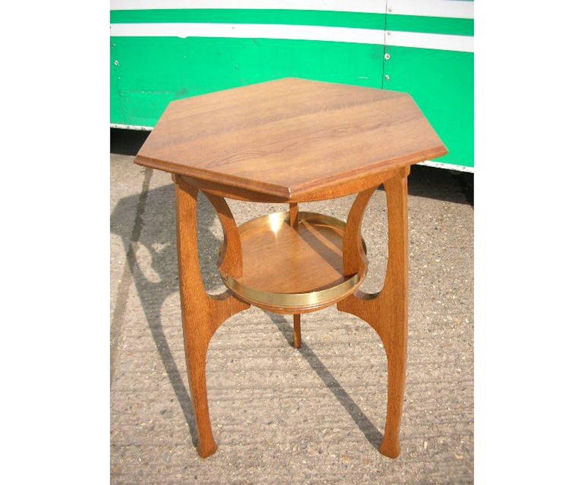 Vienna Secession Gustave Serrurier-Bovy Style, an Oak Secessionist Side Table with Octagonal Top For Sale