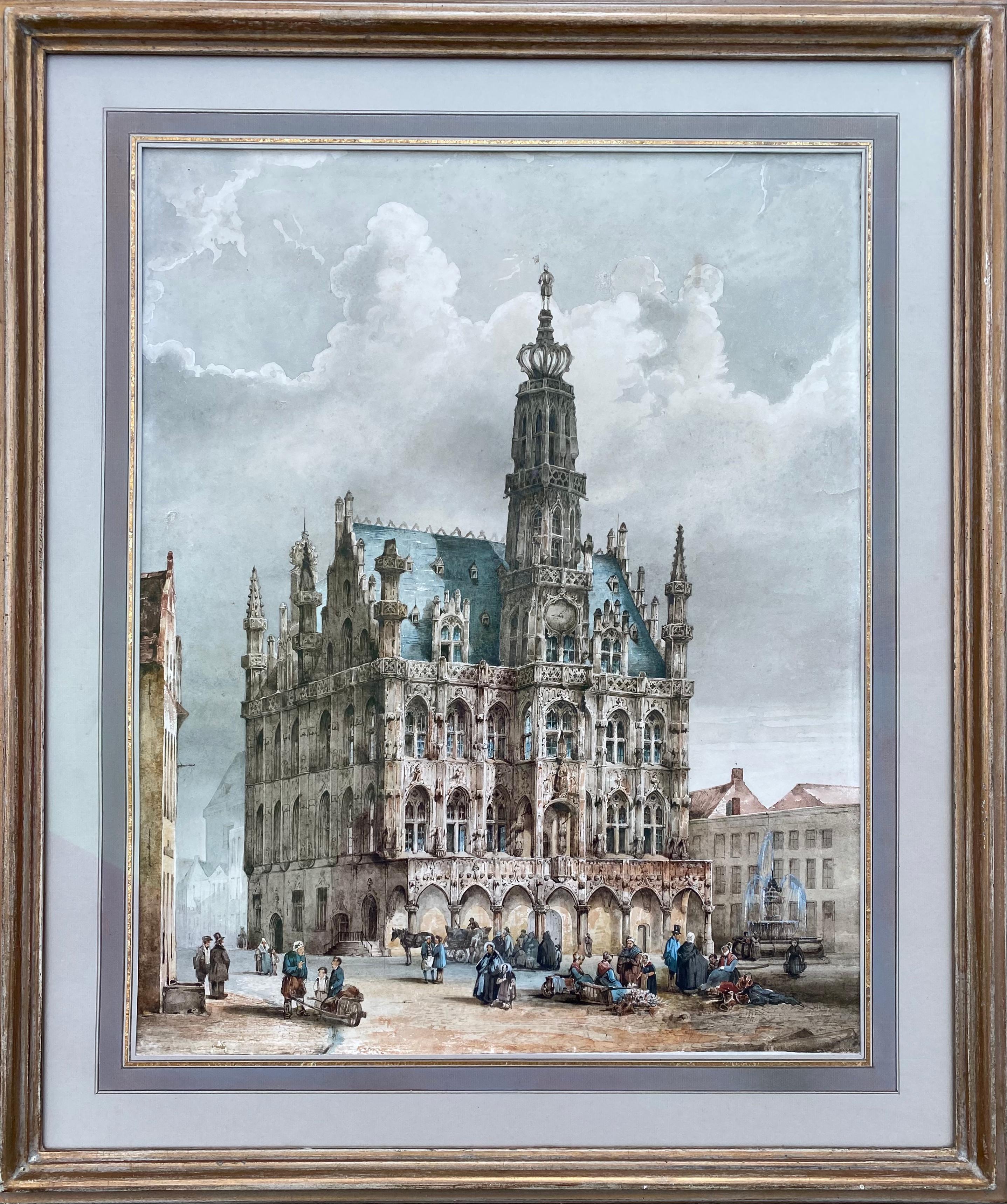 Scène de marché d'Audenarde, Gustave Simonau, Bruges 1810 - 1870 Bruxelles