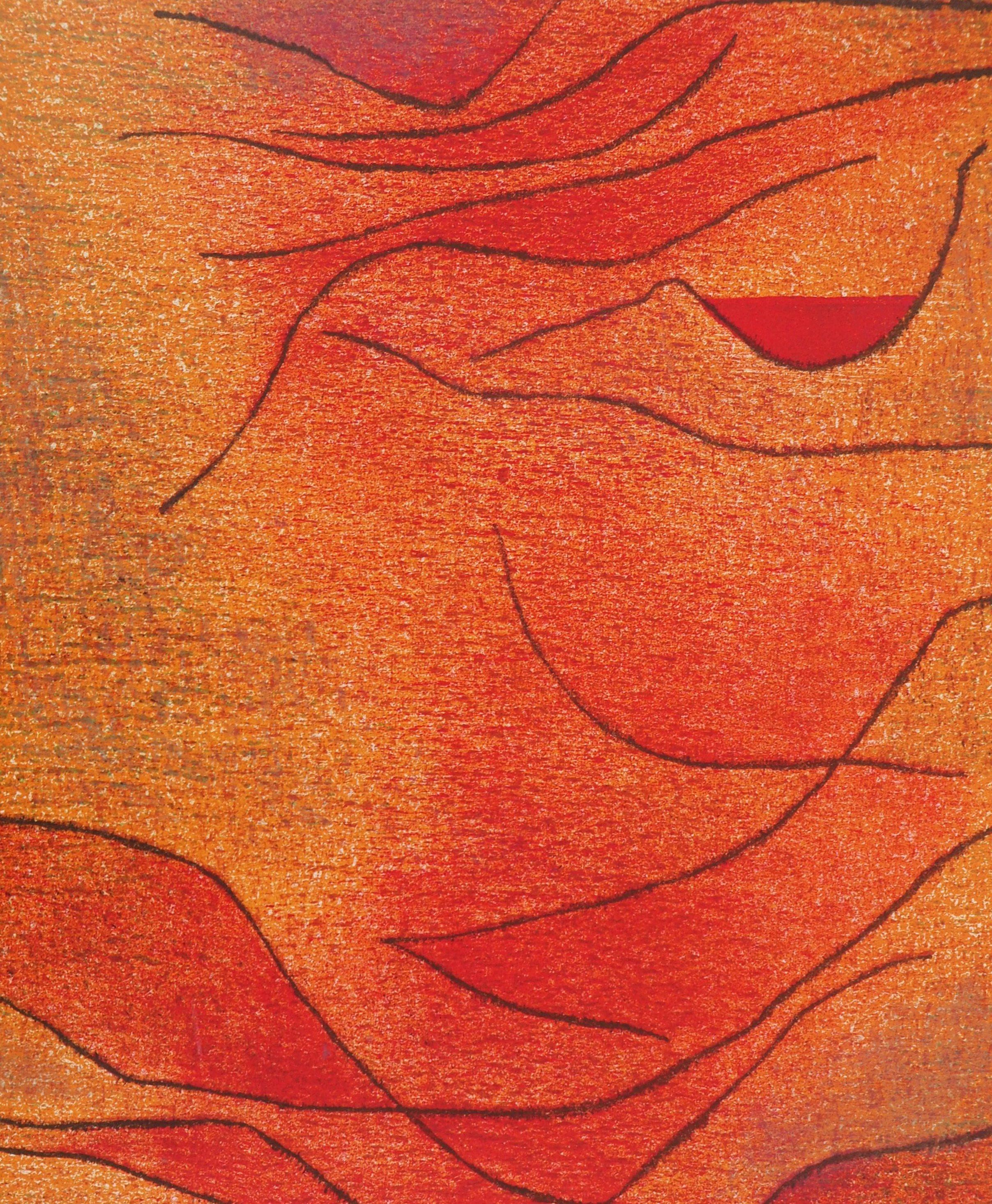 Abstract composition in Orange - Original lithograph, Handsigned For Sale 1
