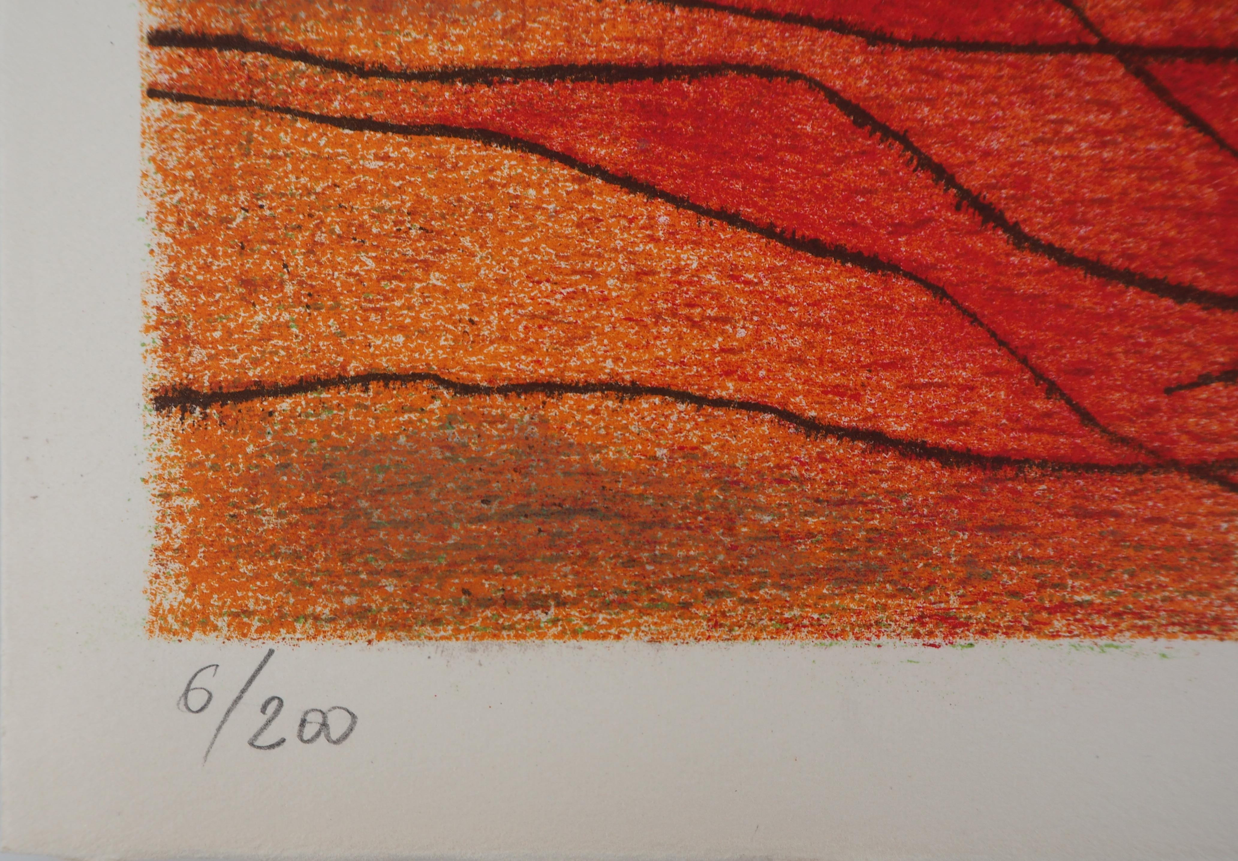 Abstract composition in Orange - Original lithograph, Handsigned For Sale 3