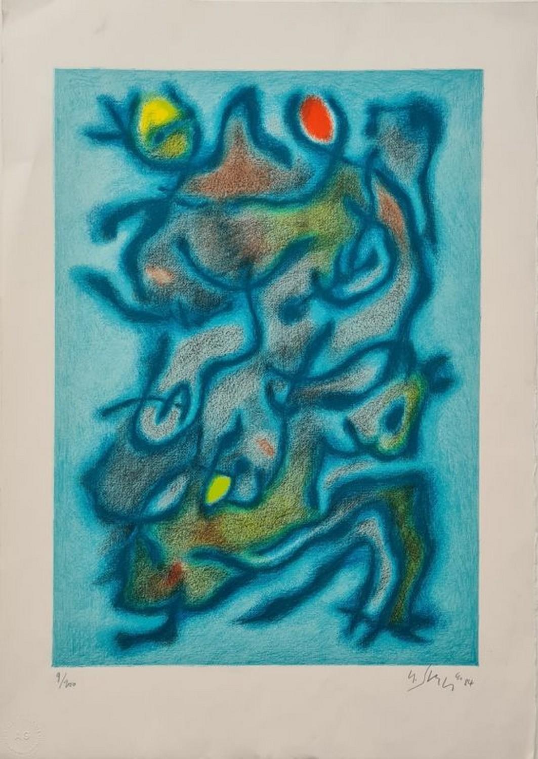 Gustave Singier Abstract Print - Blue Abstraction 