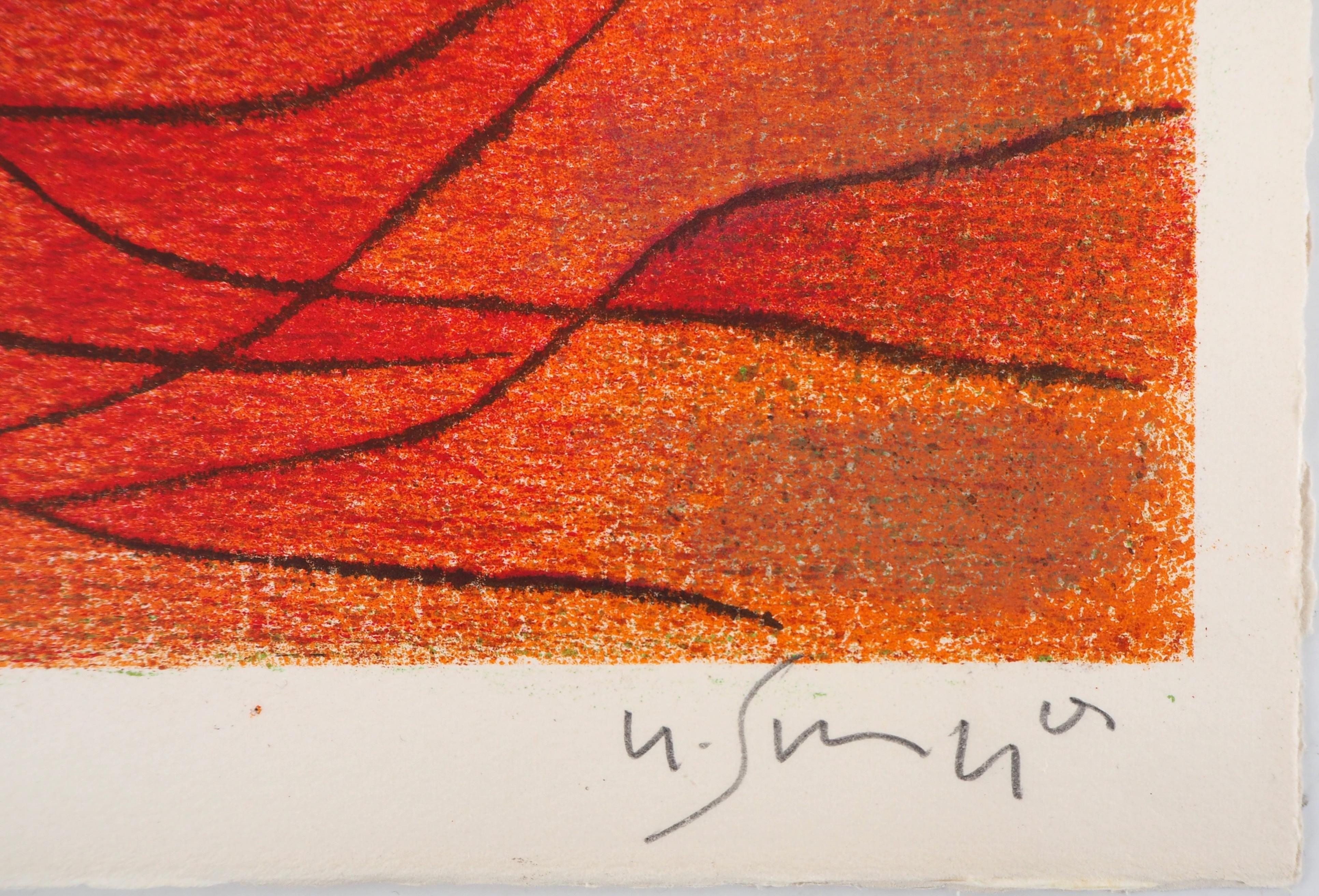 Orange and Red Composition - Original lithograph by G. Singier - 1959 (Abstrakt), Print, von Gustave Singier