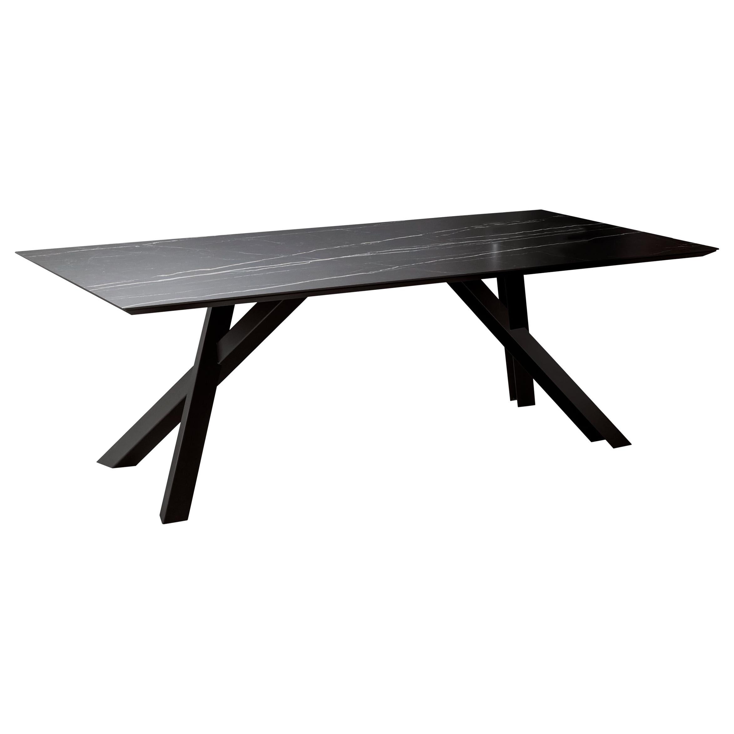 Gustave Small Table in Thundernight Ceramic Top with Black Legs by Paolo For Sale