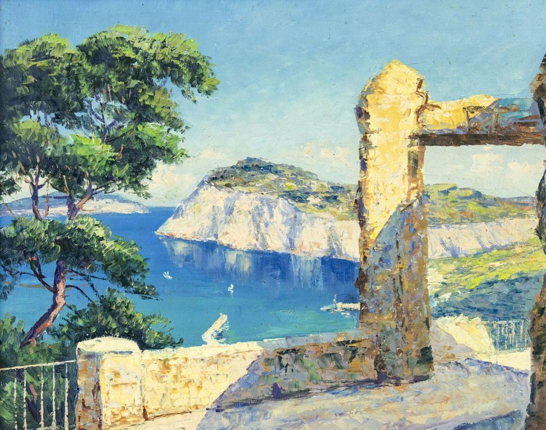 Una vista dall'Isola di Capri - Painting di Gustave Svensson