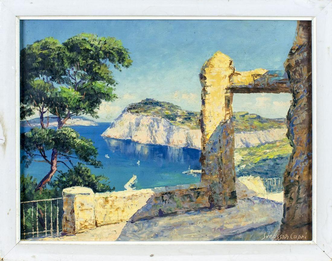 Gustave Svensson Landscape Painting – Eine Ansicht von der Isle of Capri 