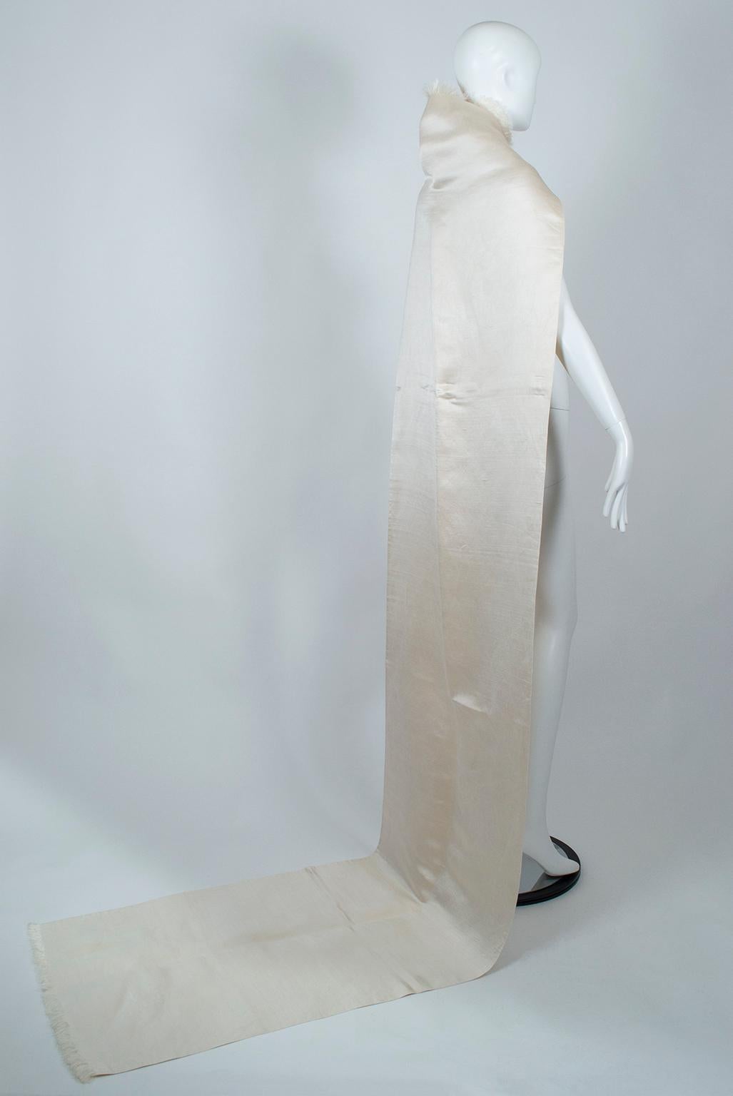 Gustave Tassell Ivory Duchess Satin Wrap Shawl - Original Tags, 1960s In Good Condition In Tucson, AZ