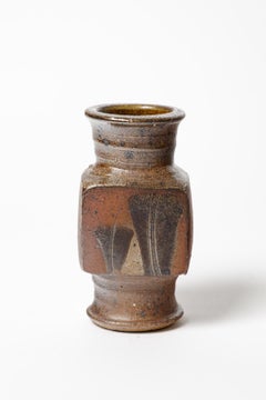 Gustave Tiffoche 20. Jahrhundert Schwarz und Brown Abstrakte Keramikvase 1970 5/7