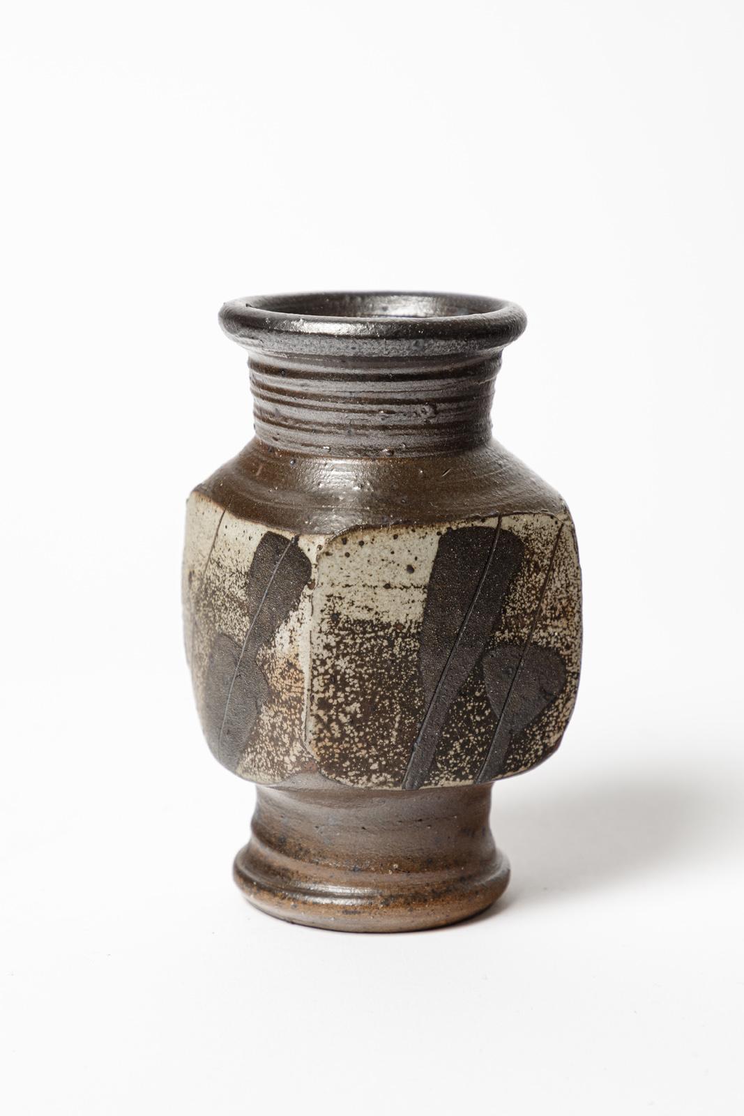 Gustave Tiffoche Vase en céramique abstrait noir et gris du 20ème siècle 1970 4/7 Excellent état - En vente à Neuilly-en- sancerre, FR