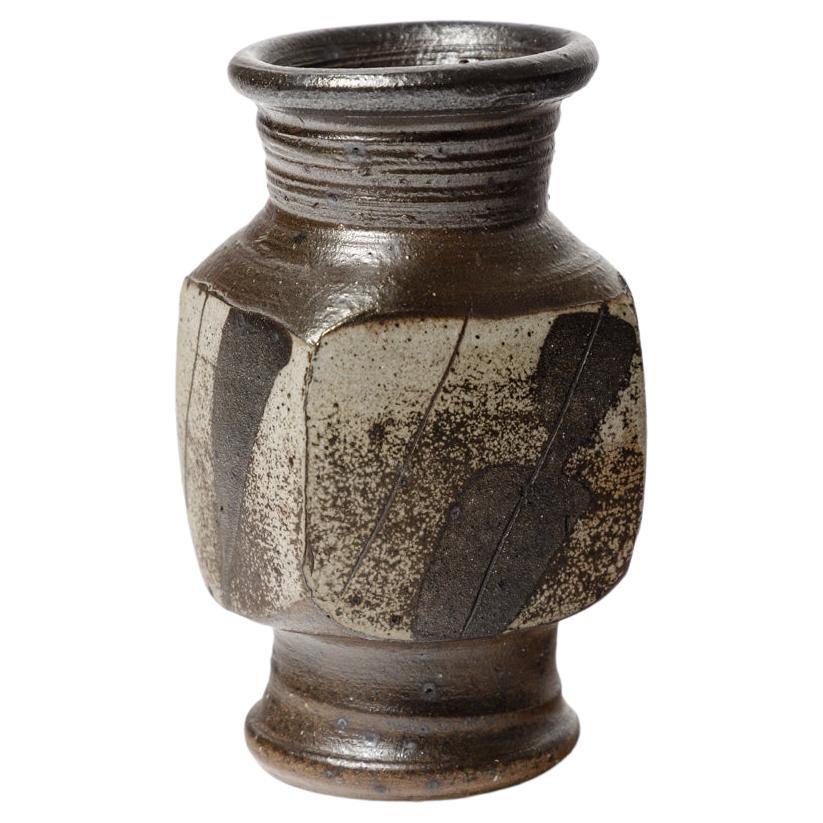 Gustave Tiffoche Vase en céramique abstrait noir et gris du 20ème siècle 1970 4/7 en vente