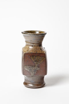 Gustave Tiffoche Vaso in ceramica astratto marrone del XX secolo 1970 6/7