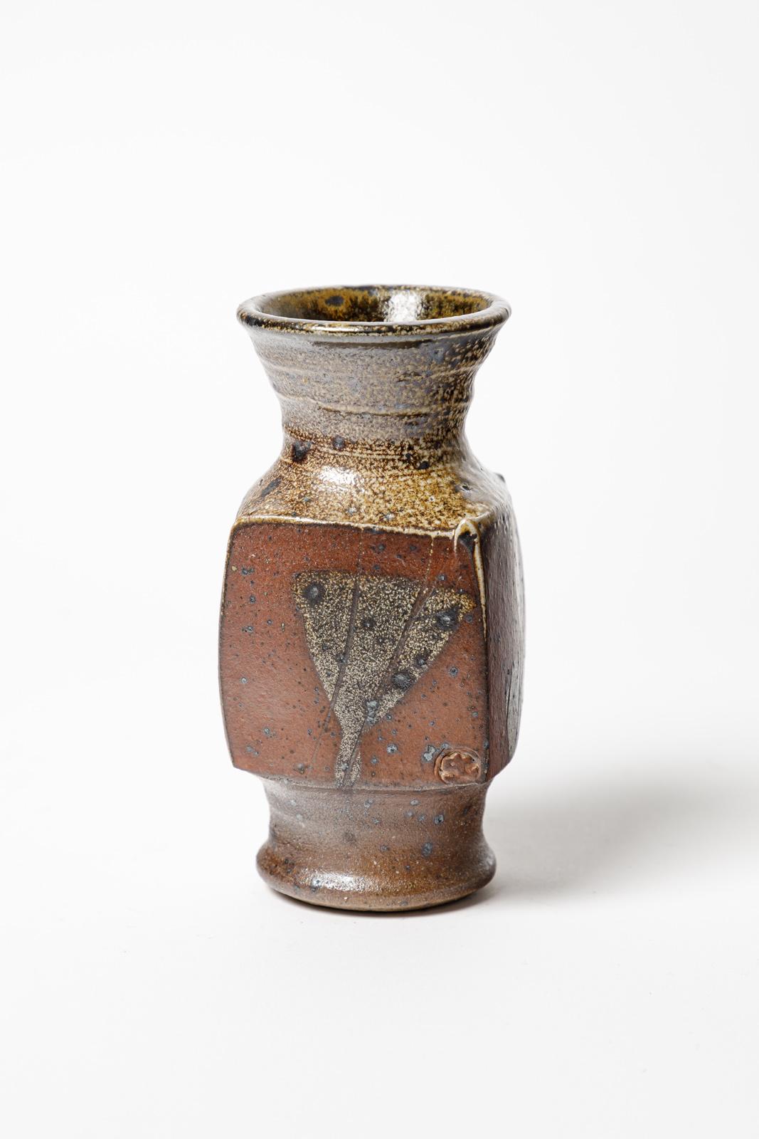Français Gustave Tiffoche 20e siècle Vase en céramique abstraite Brown 1970 6/7 en vente