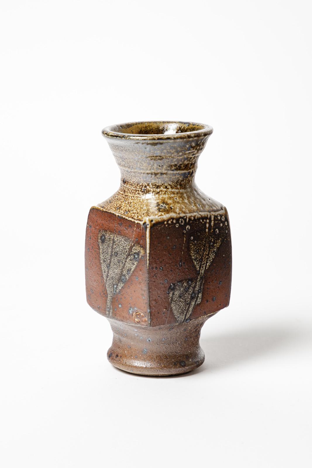 Gustave Tiffoche 20e siècle Vase en céramique abstraite Brown 1970 6/7 Excellent état - En vente à Neuilly-en- sancerre, FR