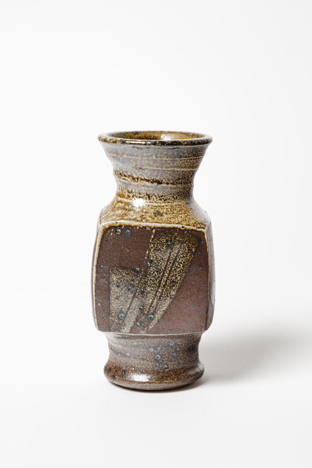 20ième siècle Gustave Tiffoche 20e siècle Vase en céramique abstraite Brown 1970 6/7 en vente