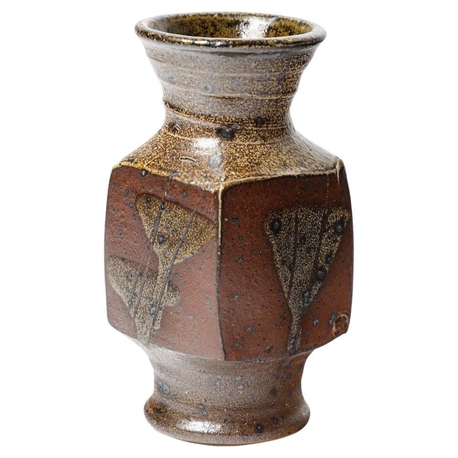 Gustave Tiffoche 20e siècle Vase en céramique abstraite Brown 1970 6/7 en vente