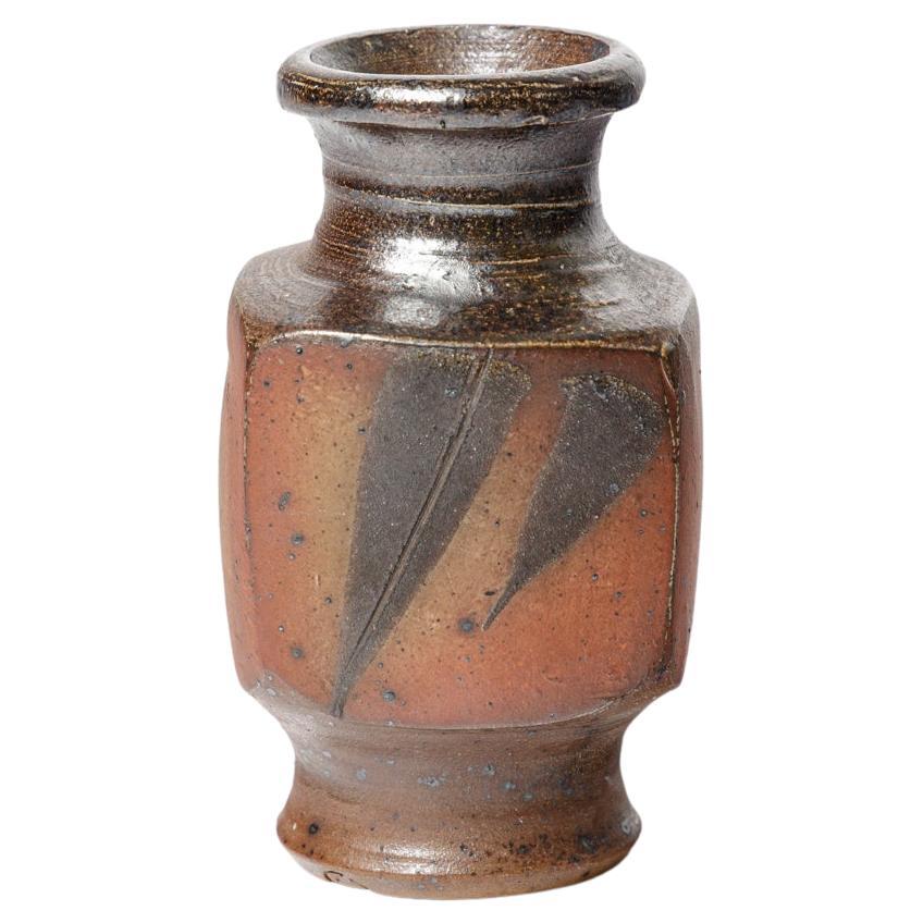 Gustave Tiffoche Vase en céramique abstrait brun et noir, 20e siècle 1970 2/7