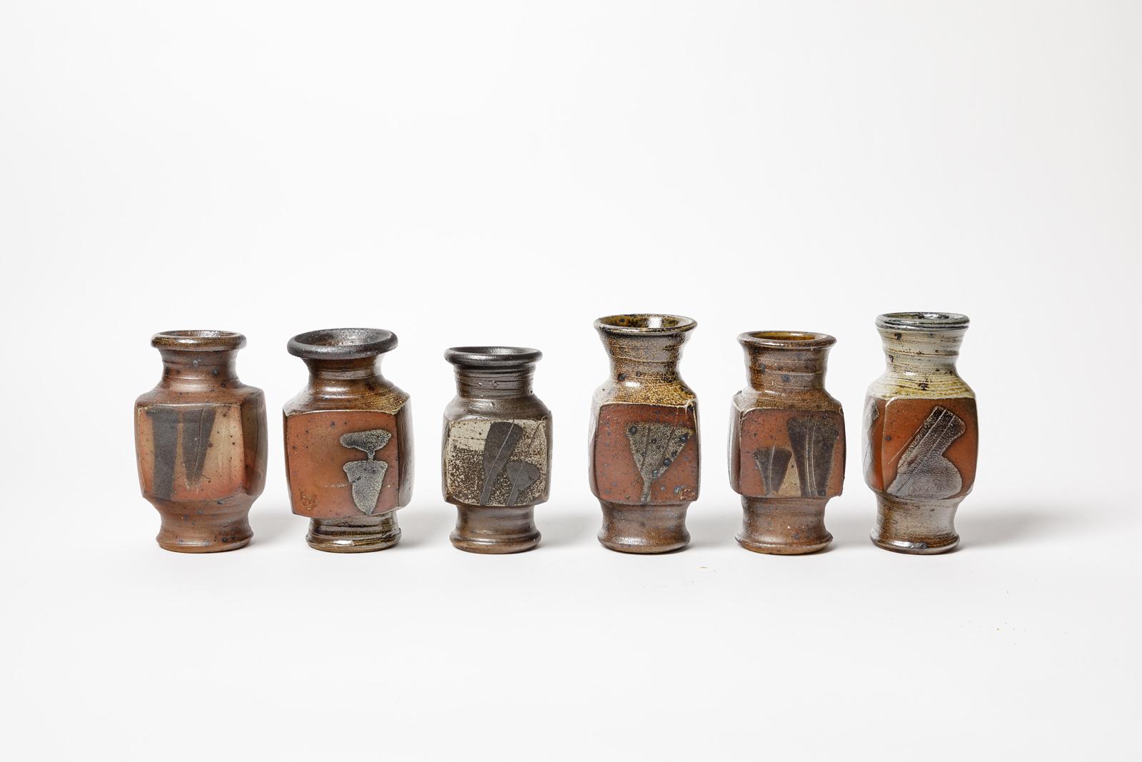 Gustave Tiffoche 20e siècle Vase en céramique abstrait brun et noir 1970 3/7 en vente 1