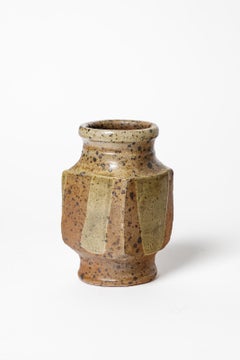 Gustave Tiffoche 20th Century Brown and Grey Abstract Ceramic Vase 1970 1/7