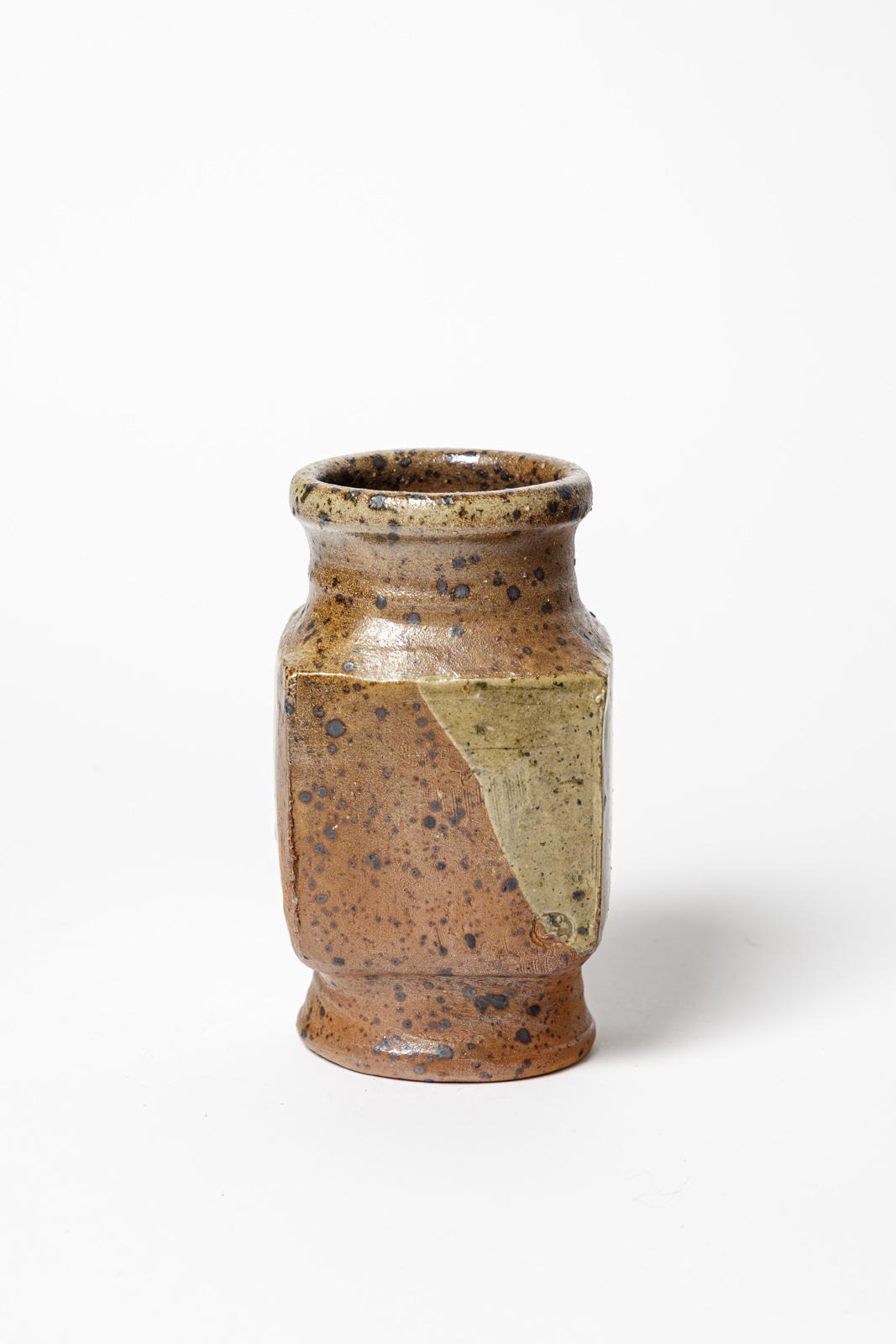 Français Gustave Tiffoche Vase en céramique abstrait brun et gris du 20e siècle 1970 1/7 en vente