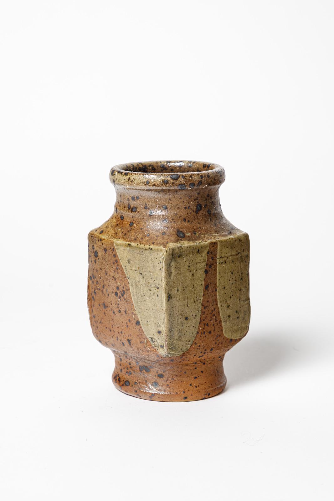 Gustave Tiffoche Vase en céramique abstrait brun et gris du 20e siècle 1970 1/7 Excellent état - En vente à Neuilly-en- sancerre, FR