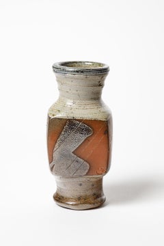 Gustave Tiffoche Vaso di ceramica astratto marrone e grigio del XX secolo 1970 7/7