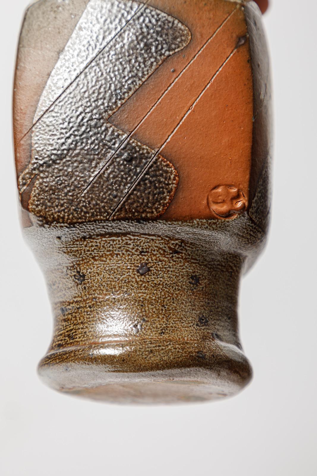 Céramique Gustave Tiffoche 20e siècle  Vase en céramique abstraite marron et gris 1970 7/7 en vente