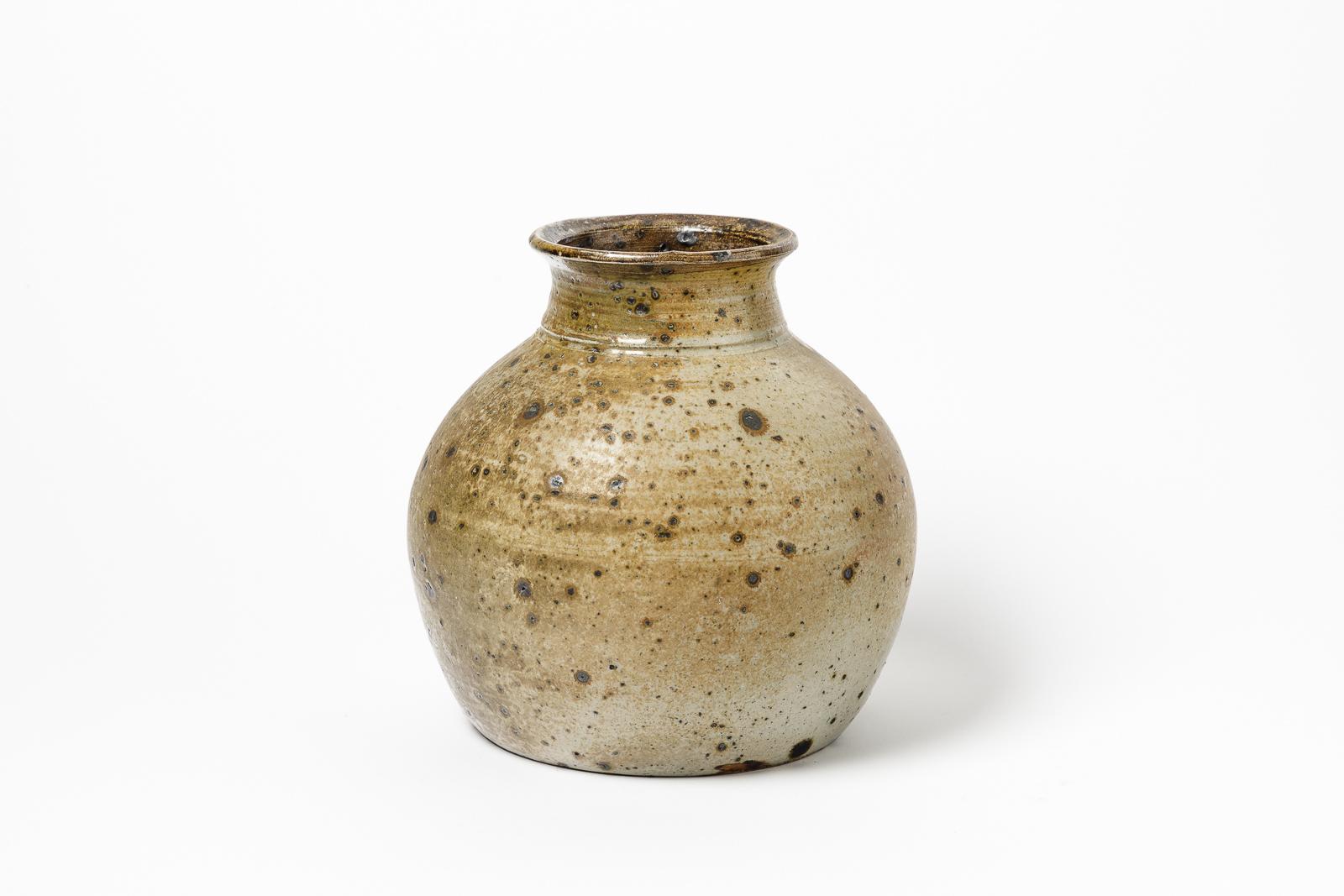 Mid-Century Modern Gustave Tiffoche 20th Century Brown Stoneware Ceramic Vase circa 1970