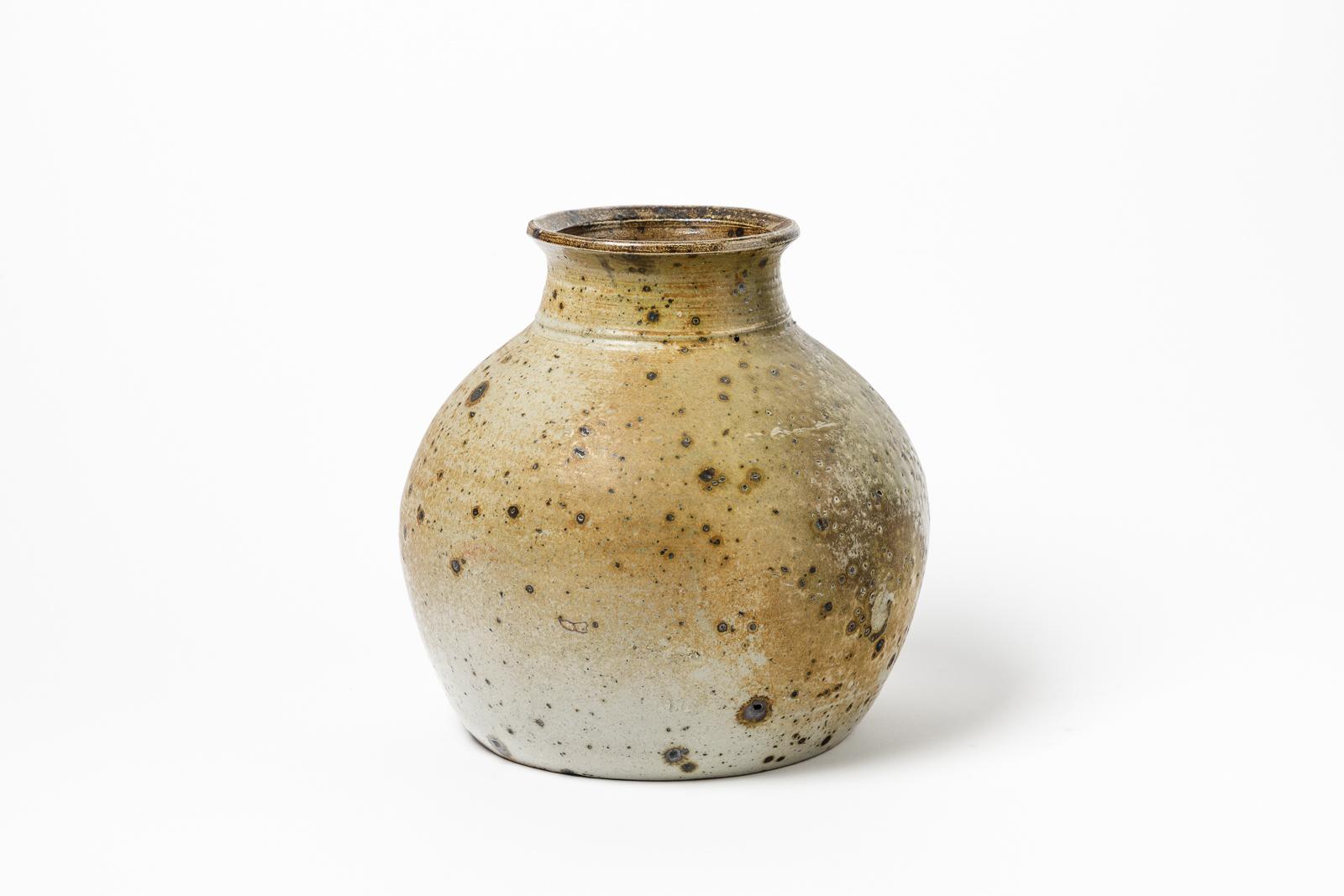 French Gustave Tiffoche 20th Century Brown Stoneware Ceramic Vase circa 1970