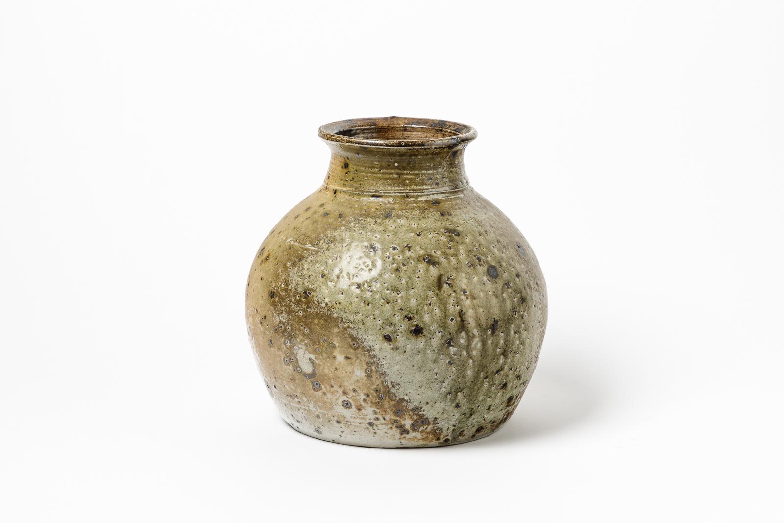 Gustave Tiffoche 20th Century Brown Stoneware Ceramic Vase circa 1970 In Excellent Condition In Neuilly-en- sancerre, FR