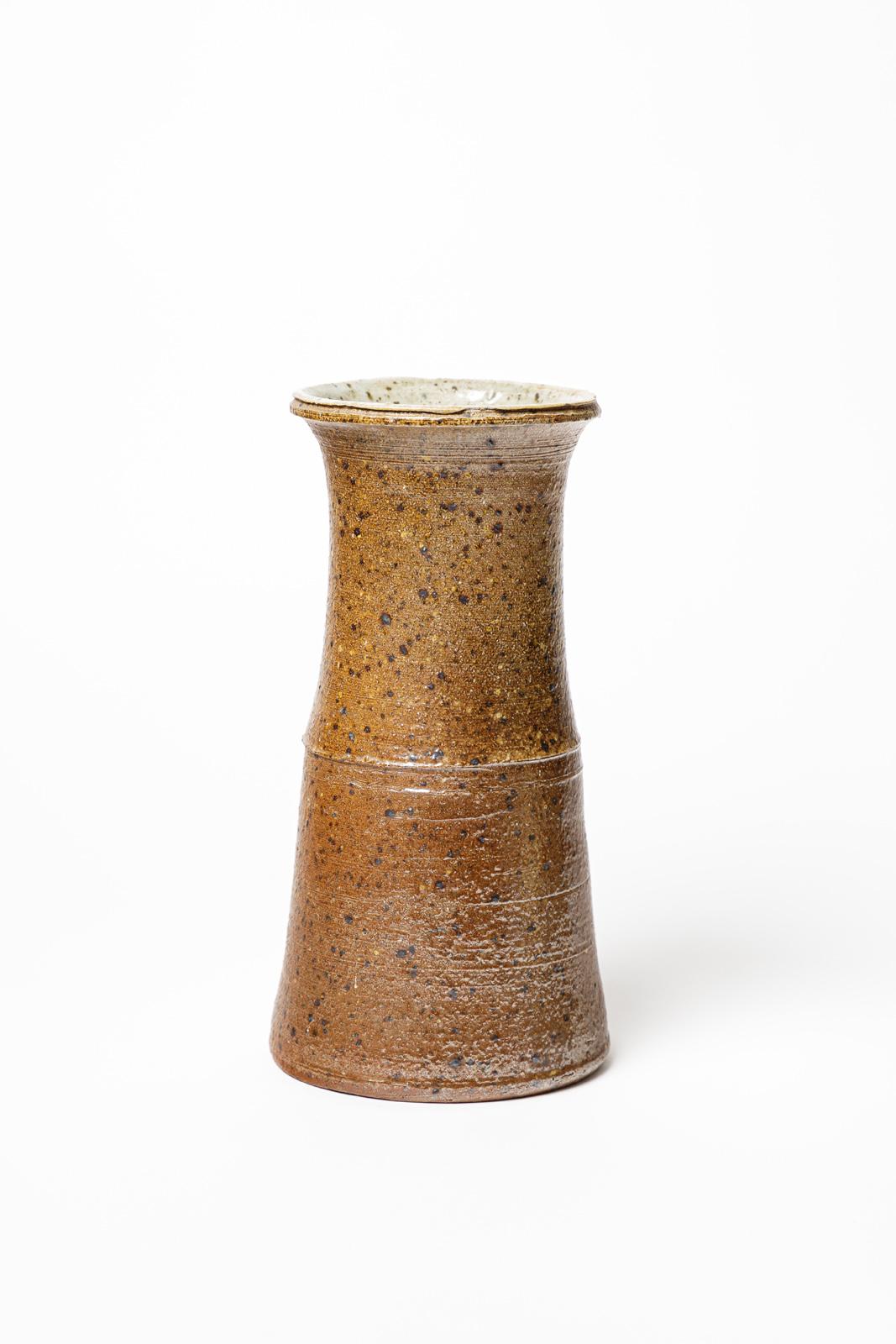 Mid-Century Modern Gustave Tiffoche 20th Century Unique Brown Stoneware Ceramic Vase, circa 1970 For Sale