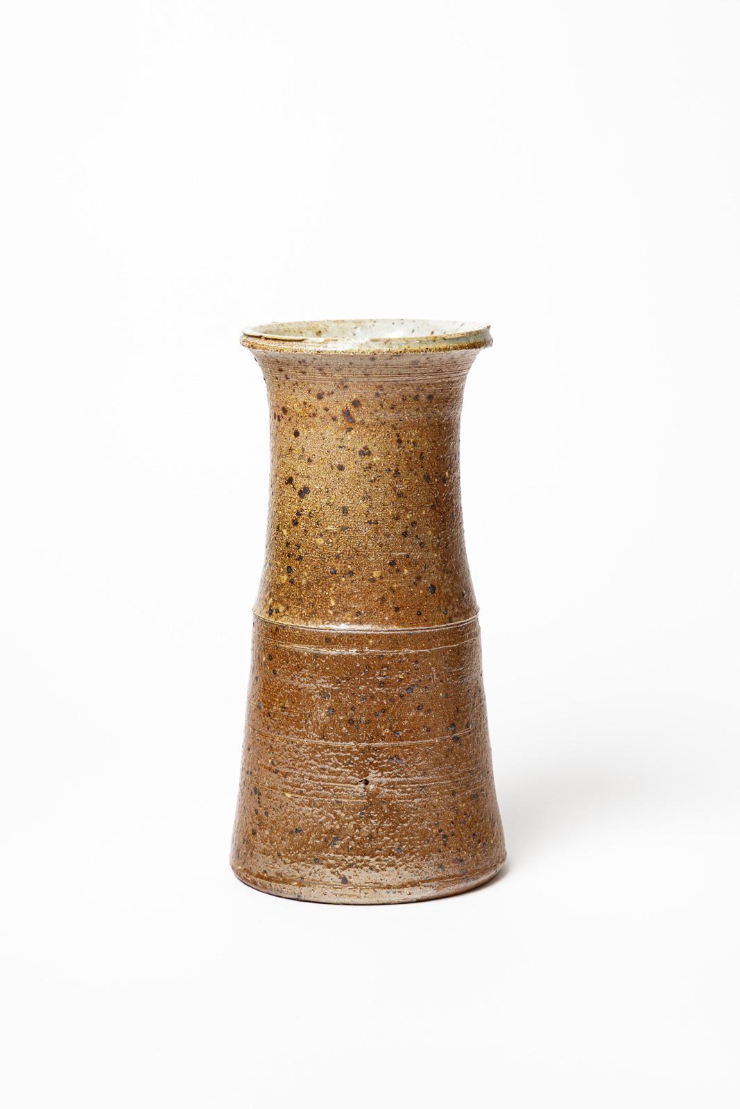 French Gustave Tiffoche 20th Century Unique Brown Stoneware Ceramic Vase, circa 1970 For Sale
