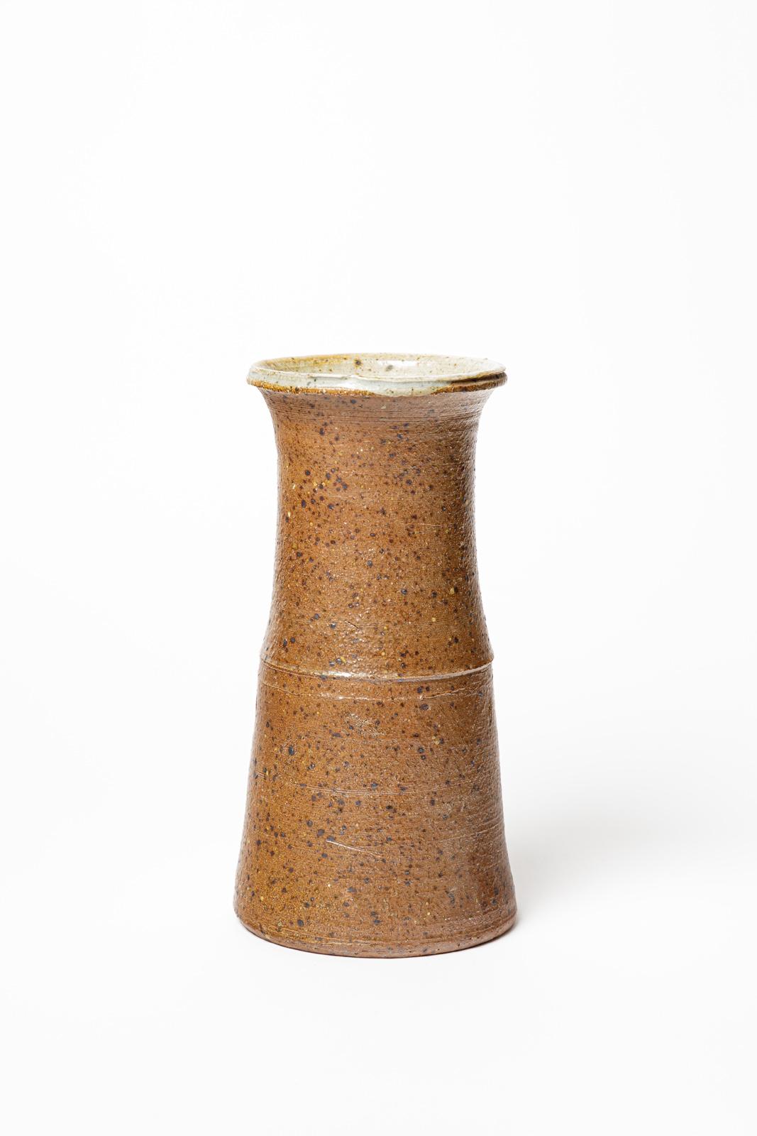 Gustave Tiffoche 20e siècle Vase unique en céramique en grès Brown, vers 1970 Excellent état - En vente à Neuilly-en- sancerre, FR