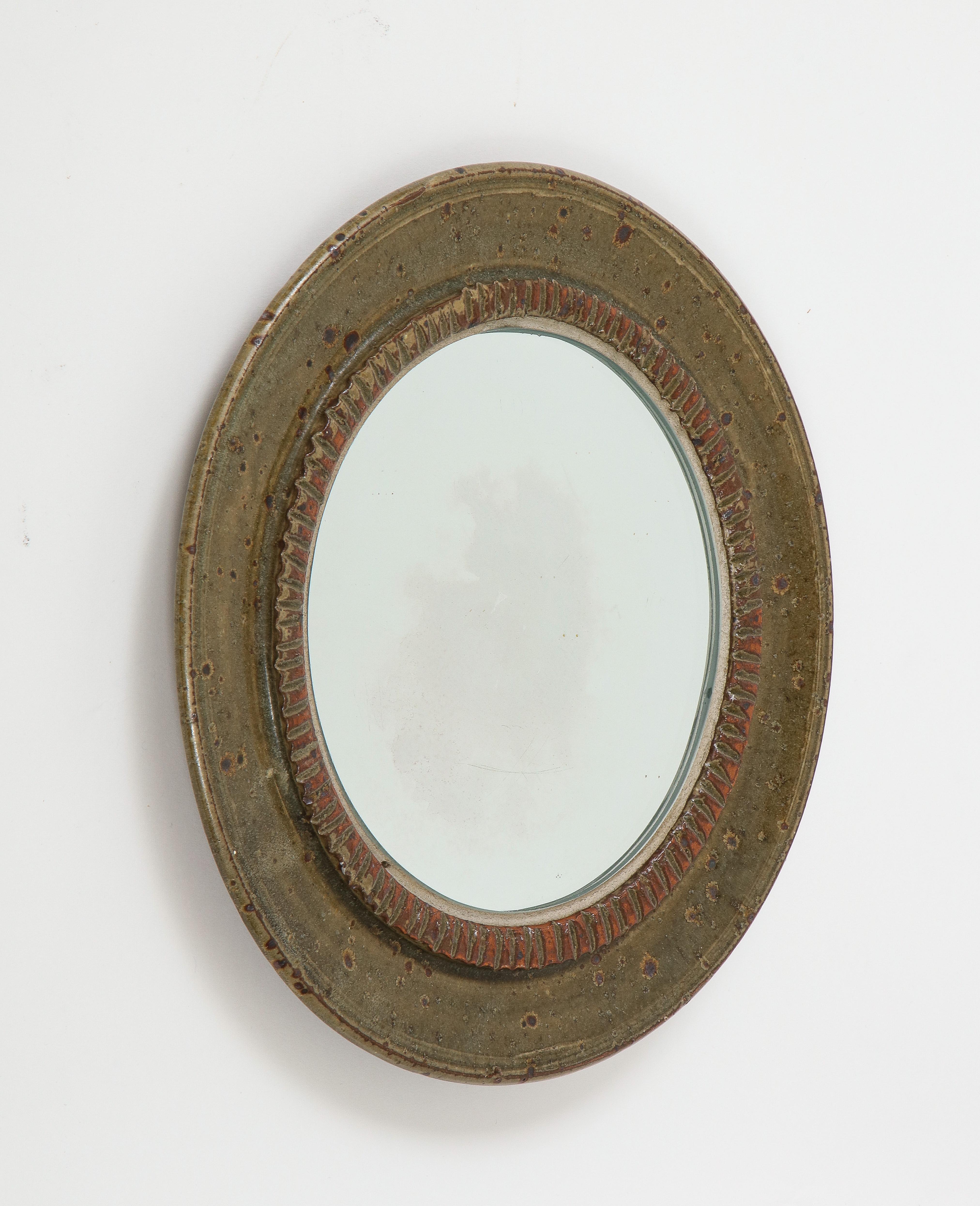 French Gustave Tiffoche Ceramic Mirror, France, c. 1960