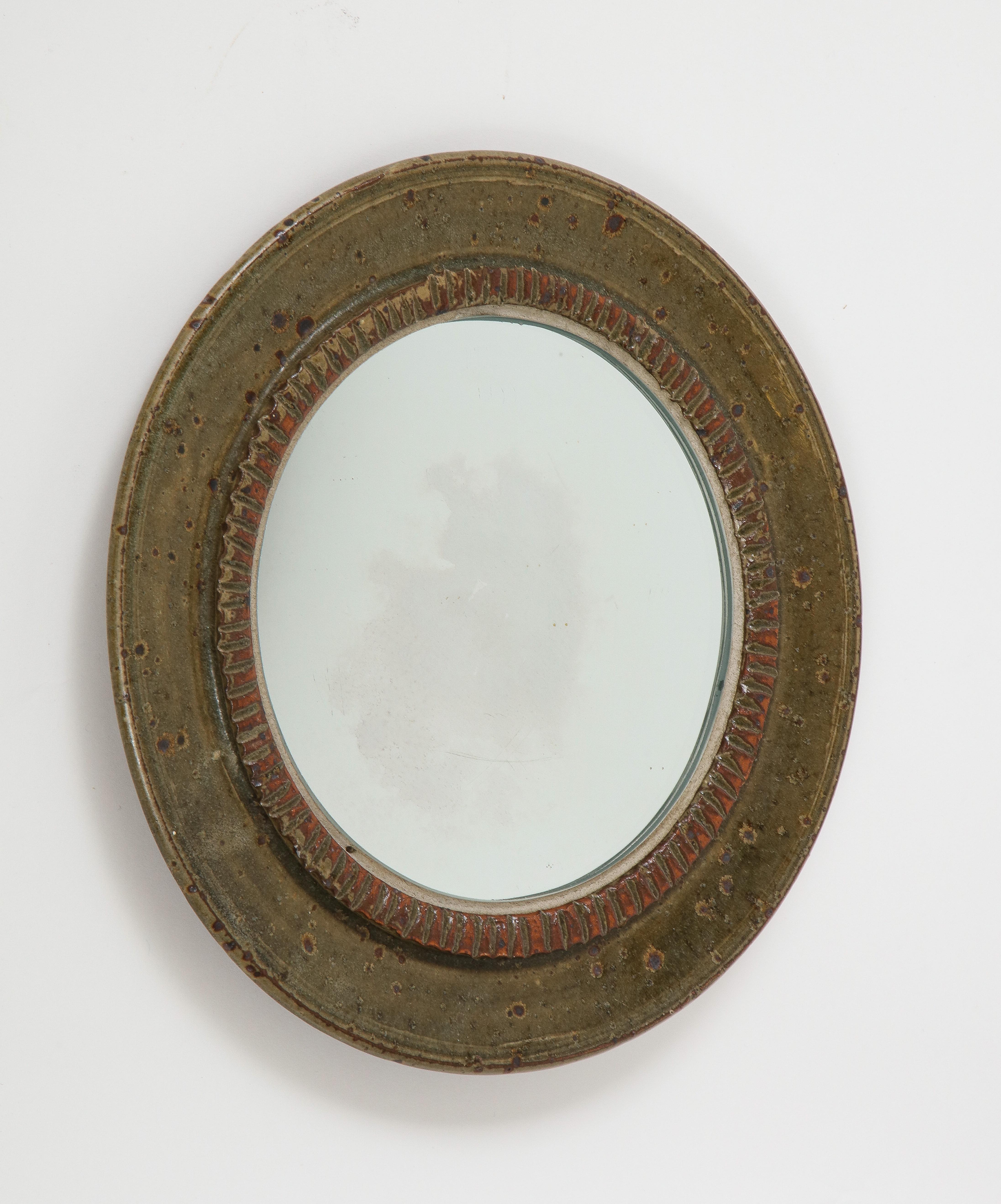 Mid-20th Century Gustave Tiffoche Ceramic Mirror, France, c. 1960