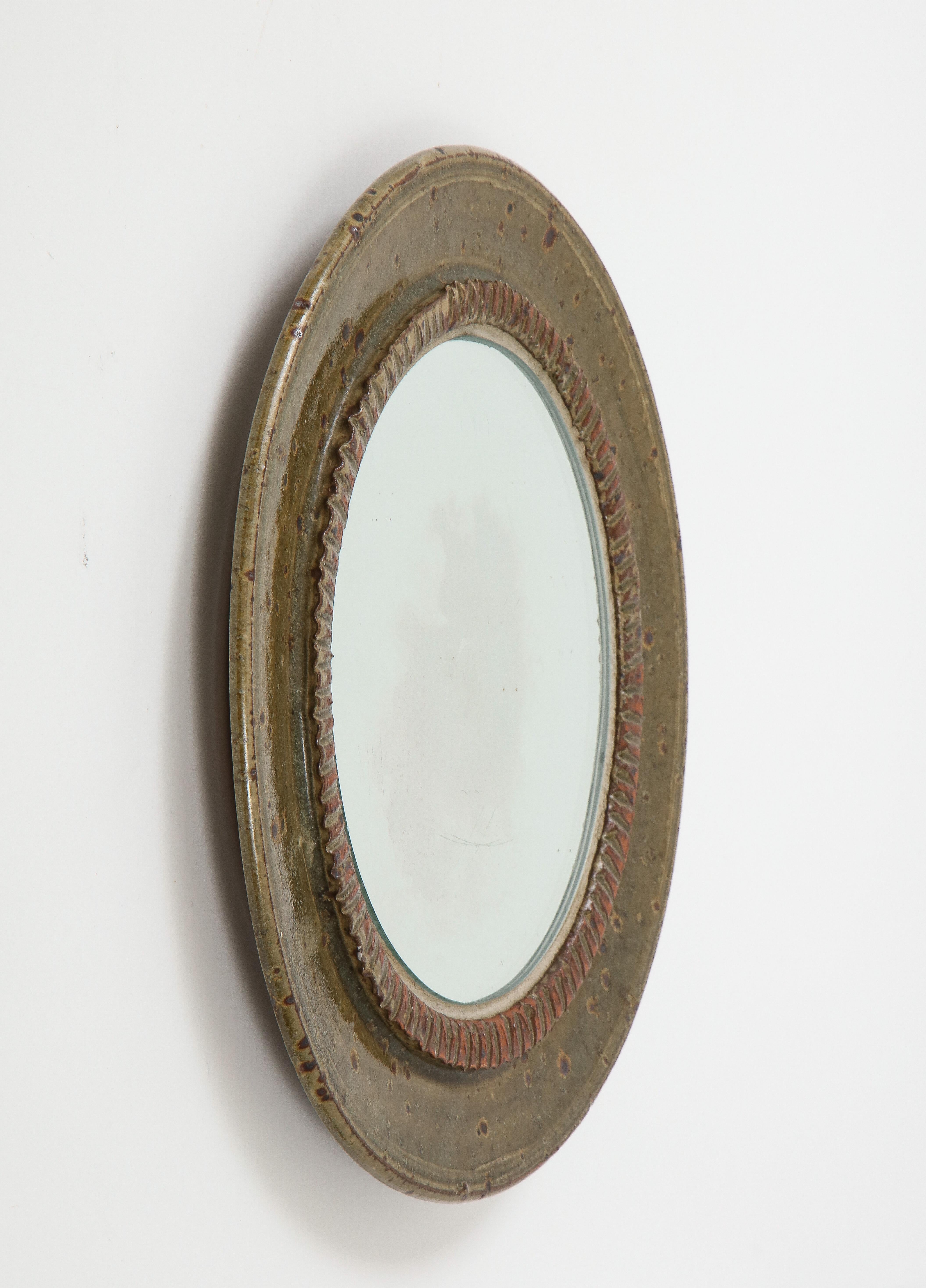 Gustave Tiffoche Ceramic Mirror, France, c. 1960 3