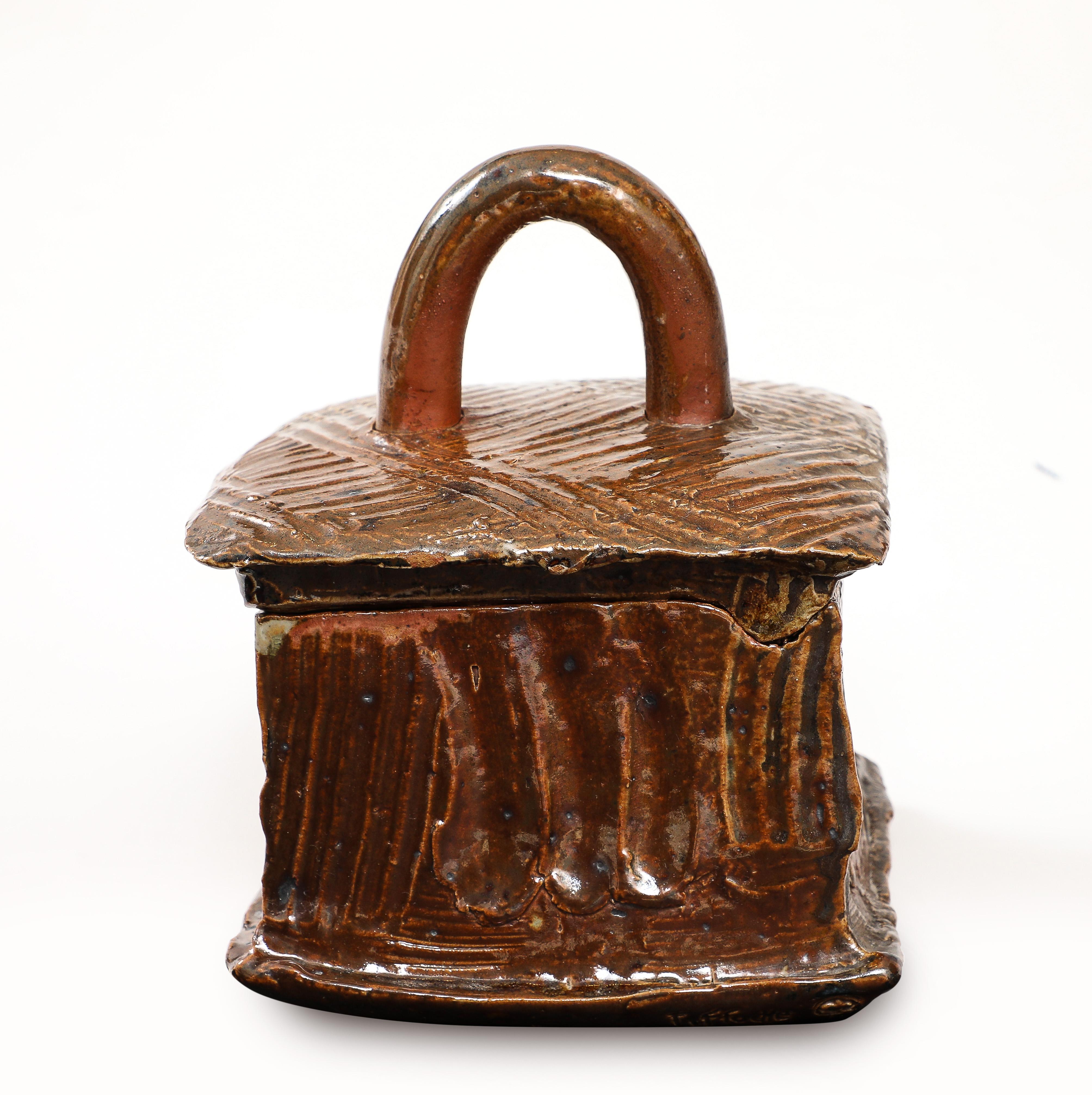 Gustave Tiffoche Hand Built Ceramic Box, La Bourne, France, 1960, signed For Sale 12