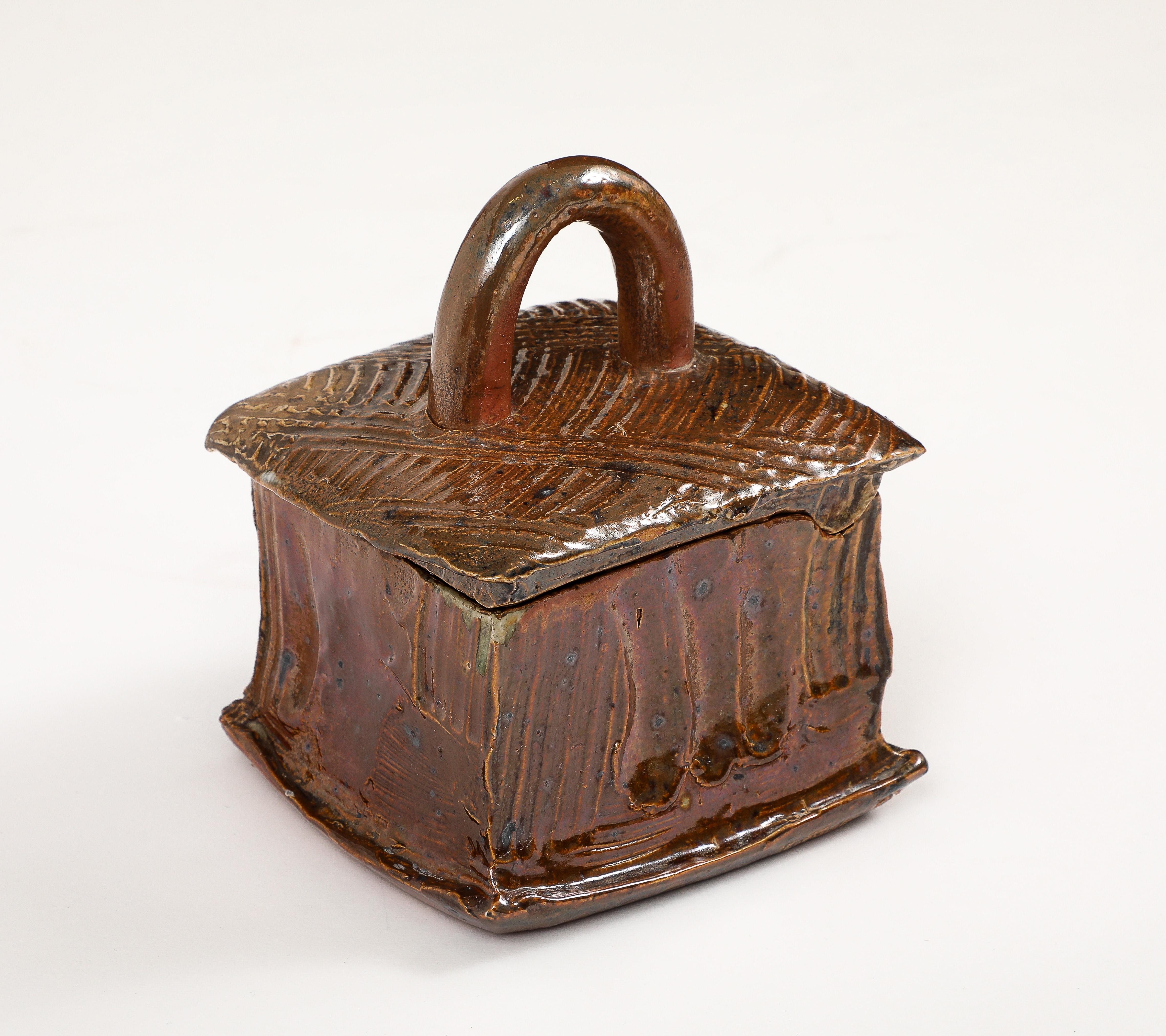 Gustave Tiffoche Hand Built Ceramic Box, La Bourne, France, 1960, signed For Sale 1