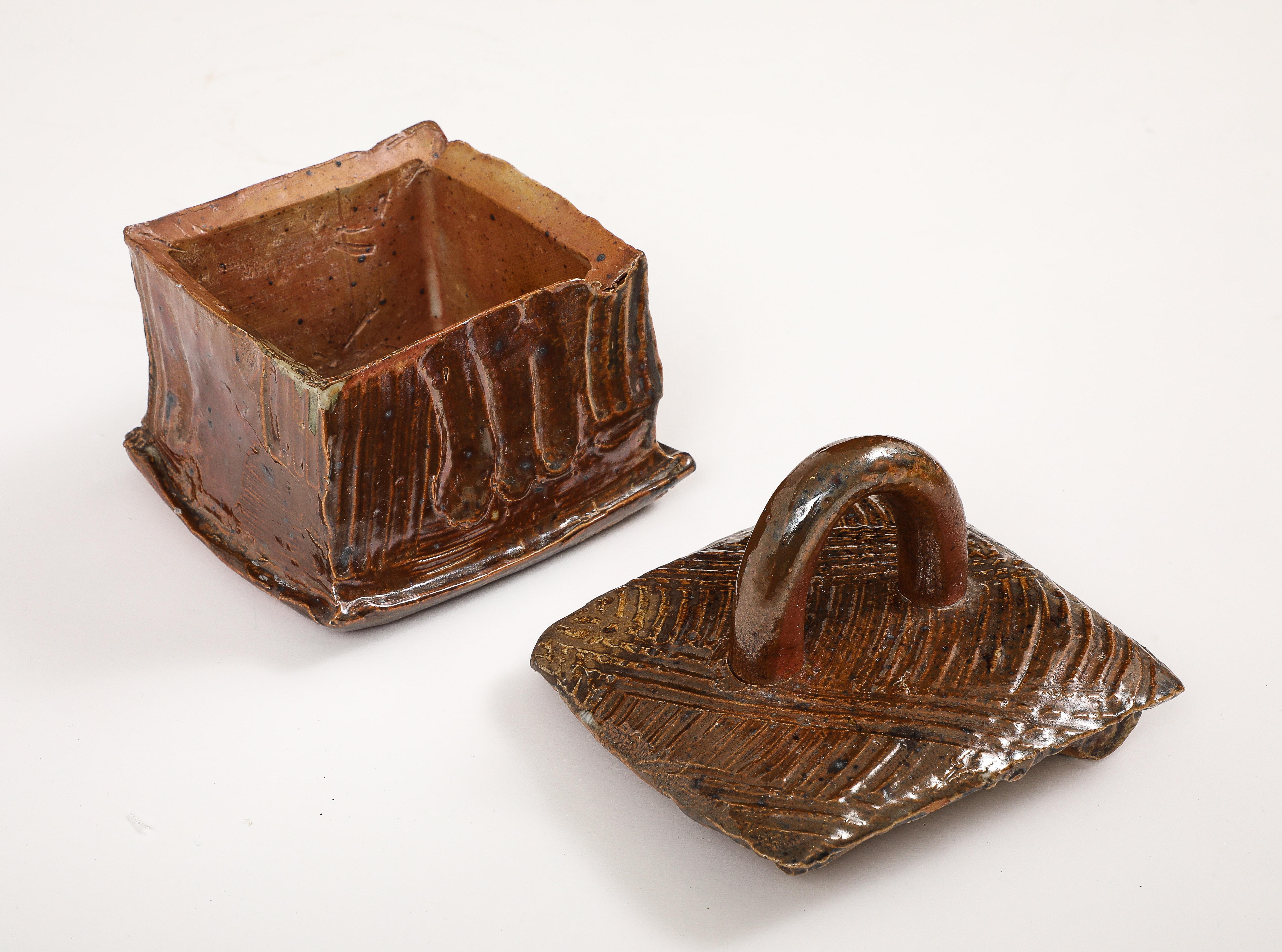 Gustave Tiffoche Hand Built Ceramic Box, La Bourne, France, 1960, signed For Sale 2