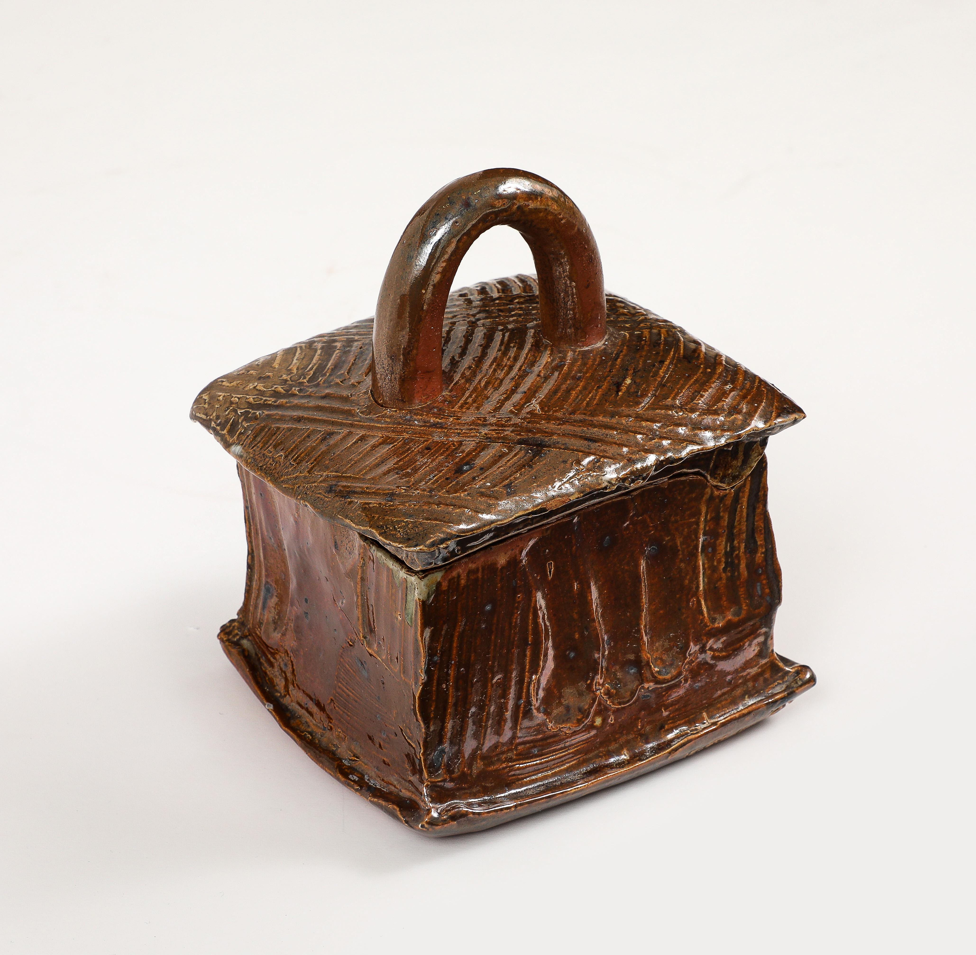 Gustave Tiffoche Hand Built Ceramic Box, La Bourne, France, 1960, signed For Sale 3
