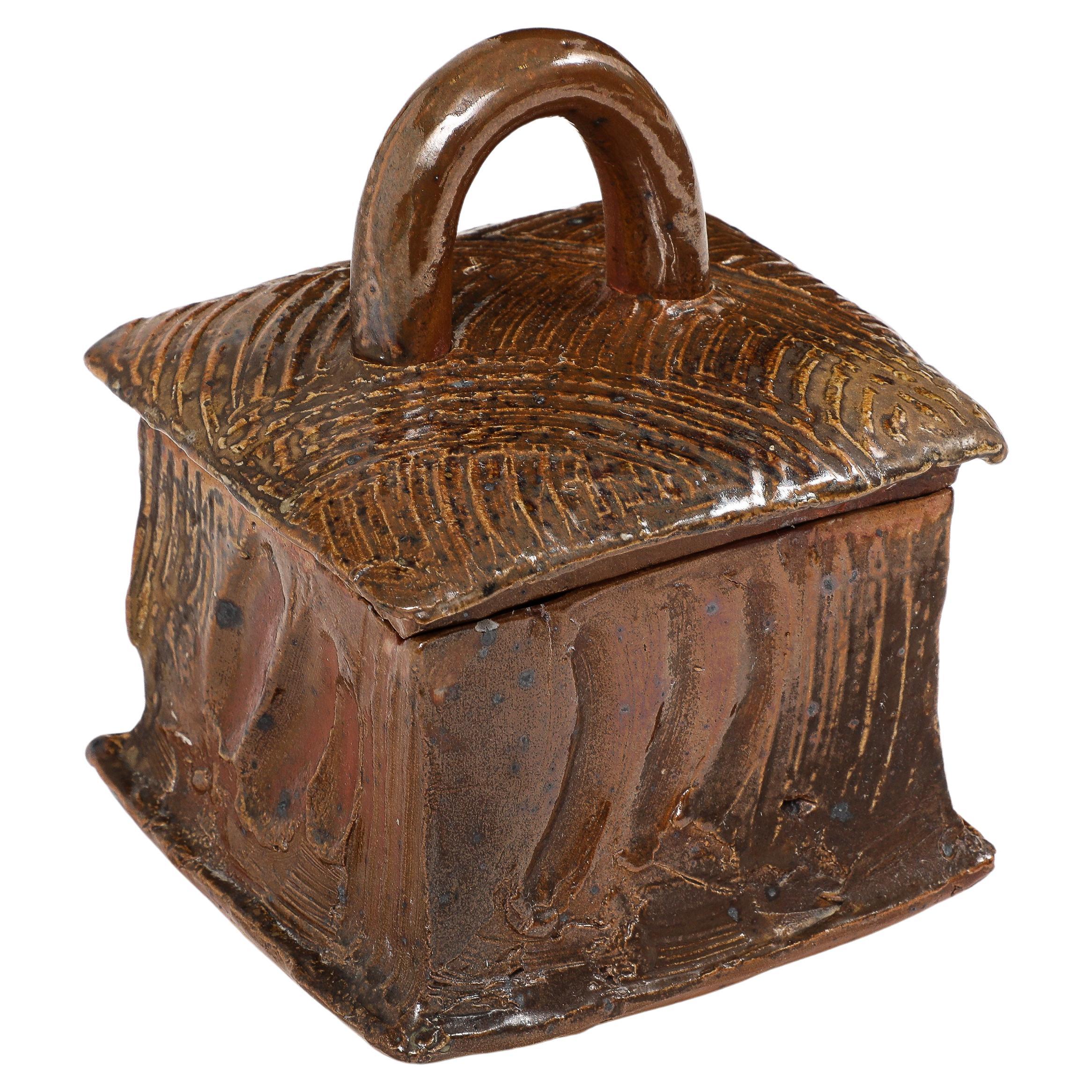 Gustave Tiffoche Hand Built Ceramic Box, La Bourne, France, 1960, signed For Sale