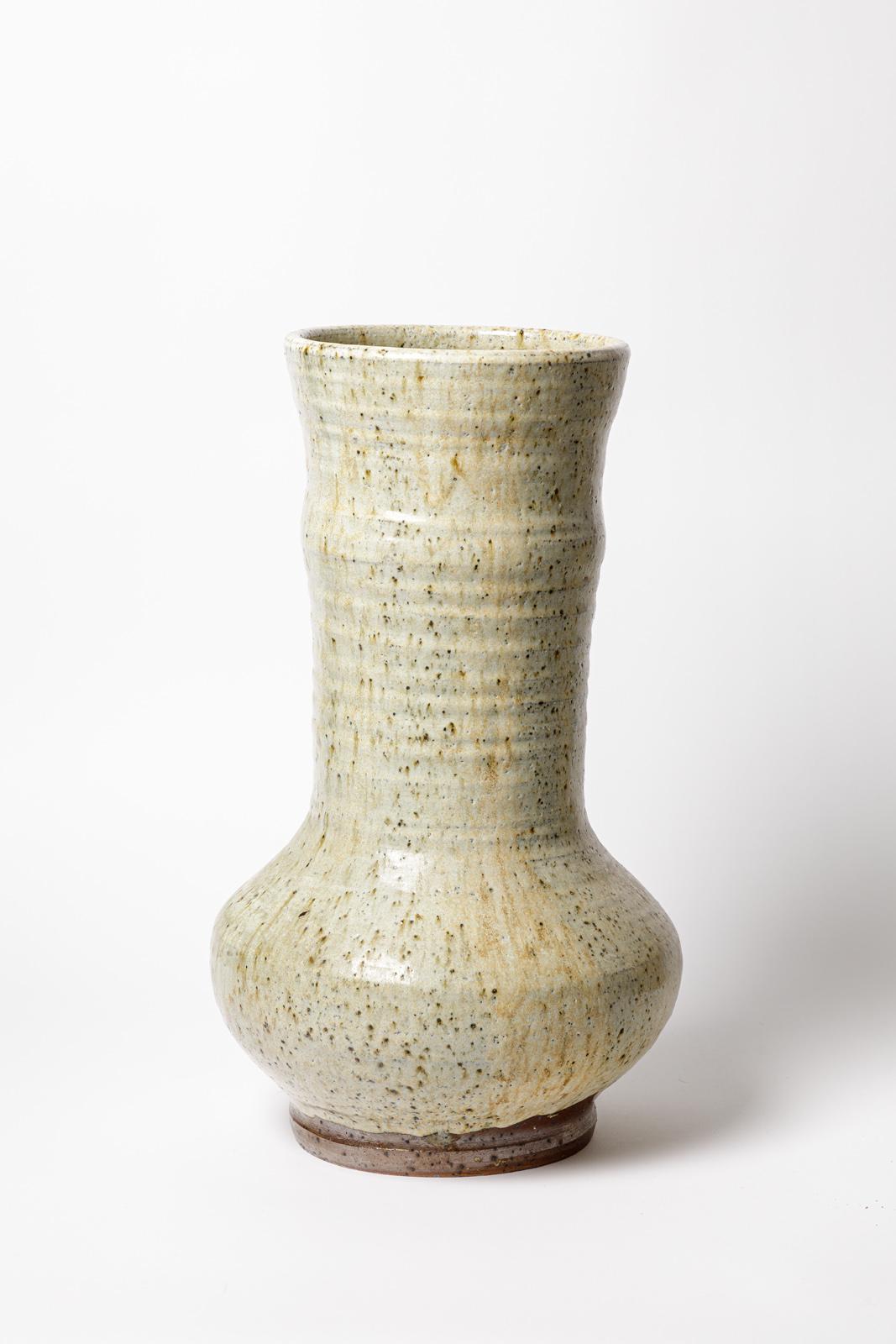 Mid-Century Modern Gustave Tiffoche Large White Stoneware Ceramic Vase, circa 1970 For Sale