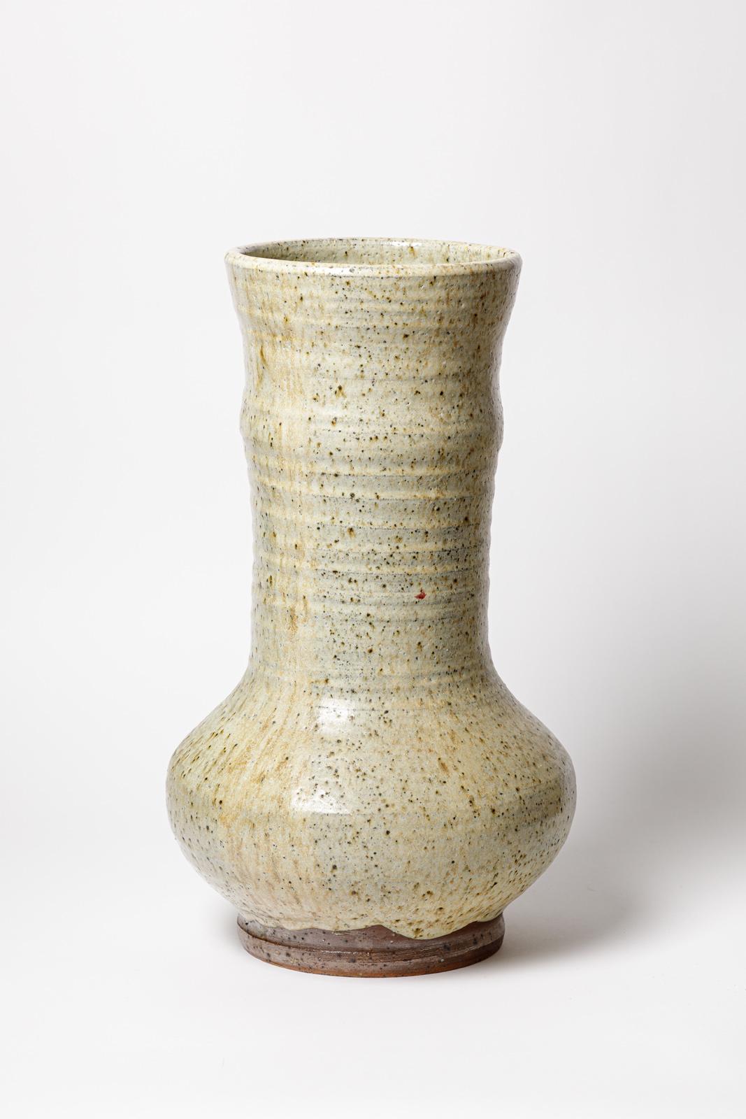 French Gustave Tiffoche Large White Stoneware Ceramic Vase, circa 1970 For Sale