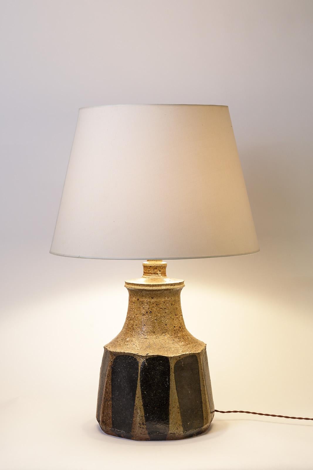 Gustave Tiffoche Massive Ceramic Sculpture Stoneware Table Lamp Brown and Black 1
