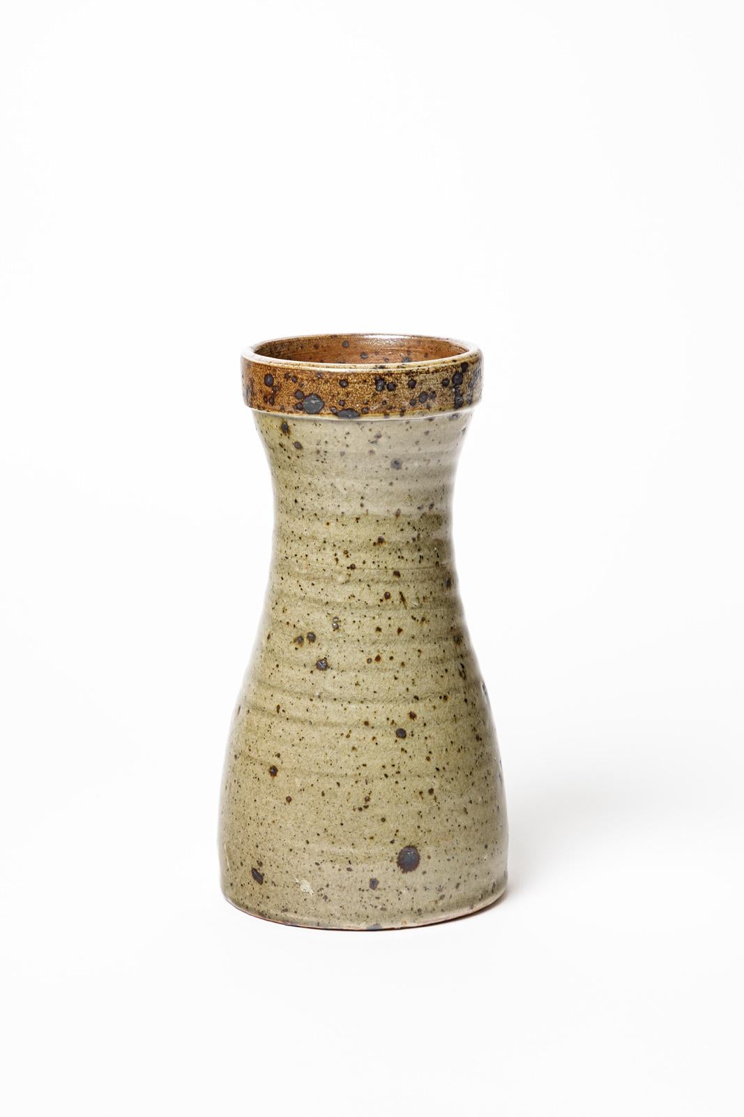 Mid-Century Modern Gustave Tiffoche 20th Century Stoneware Diabolo Ceramic Vase, circa 1970 For Sale