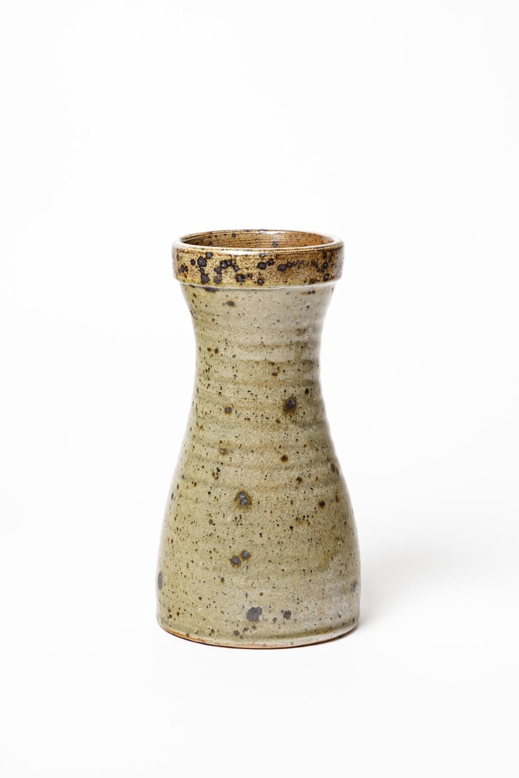 French Gustave Tiffoche 20th Century Stoneware Diabolo Ceramic Vase, circa 1970 For Sale