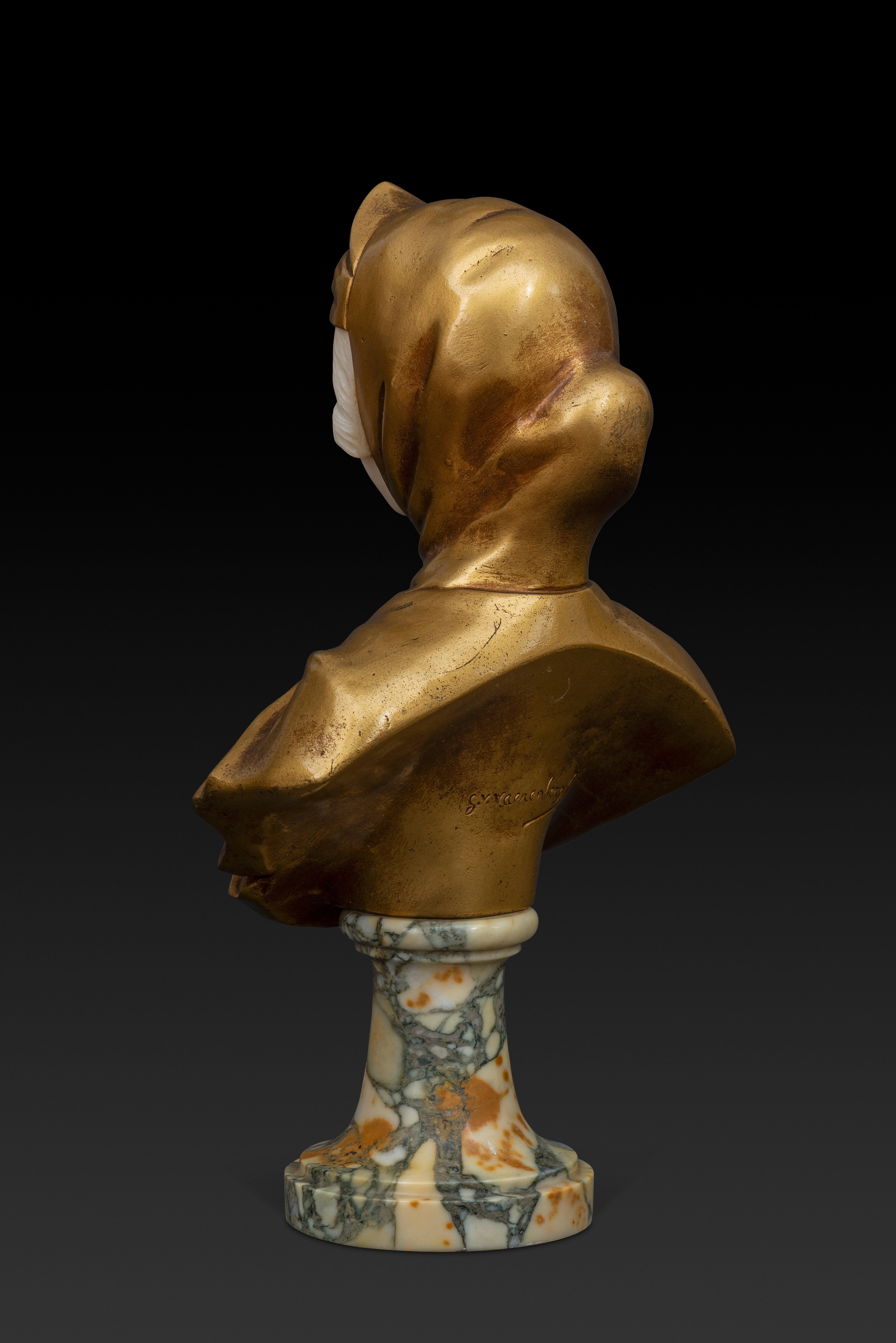 French GUSTAVE VAERENBERGH (1873-1927) Bust in Alabaster and Gilt Bronze 