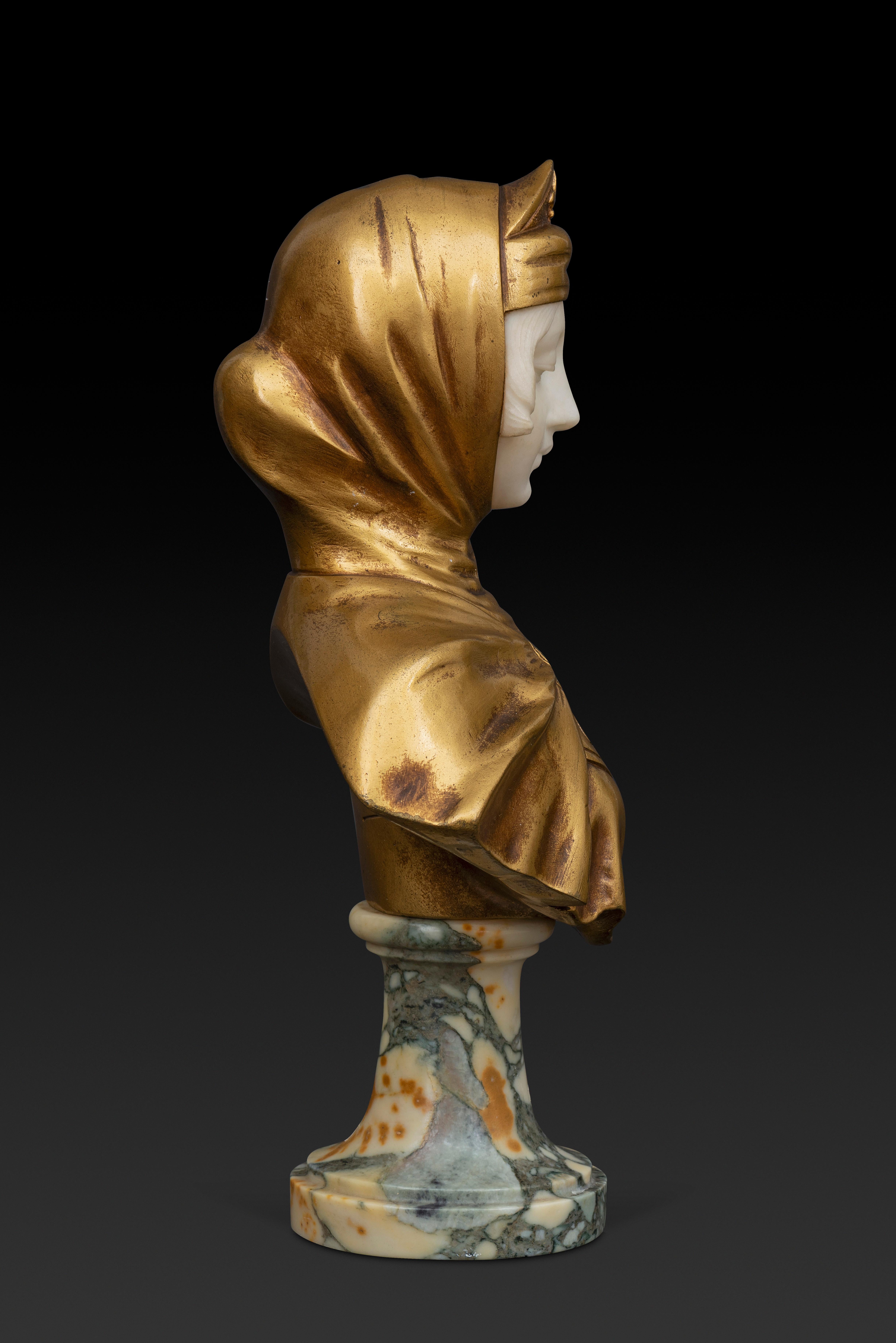 GUSTAVE VAERENBERGH (1873-1927) Bust in Alabaster and Gilt Bronze 