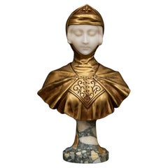 Antique GUSTAVE VAERENBERGH (1873-1927) Bust in Alabaster and Gilt Bronze "JEANNE D'ARC"