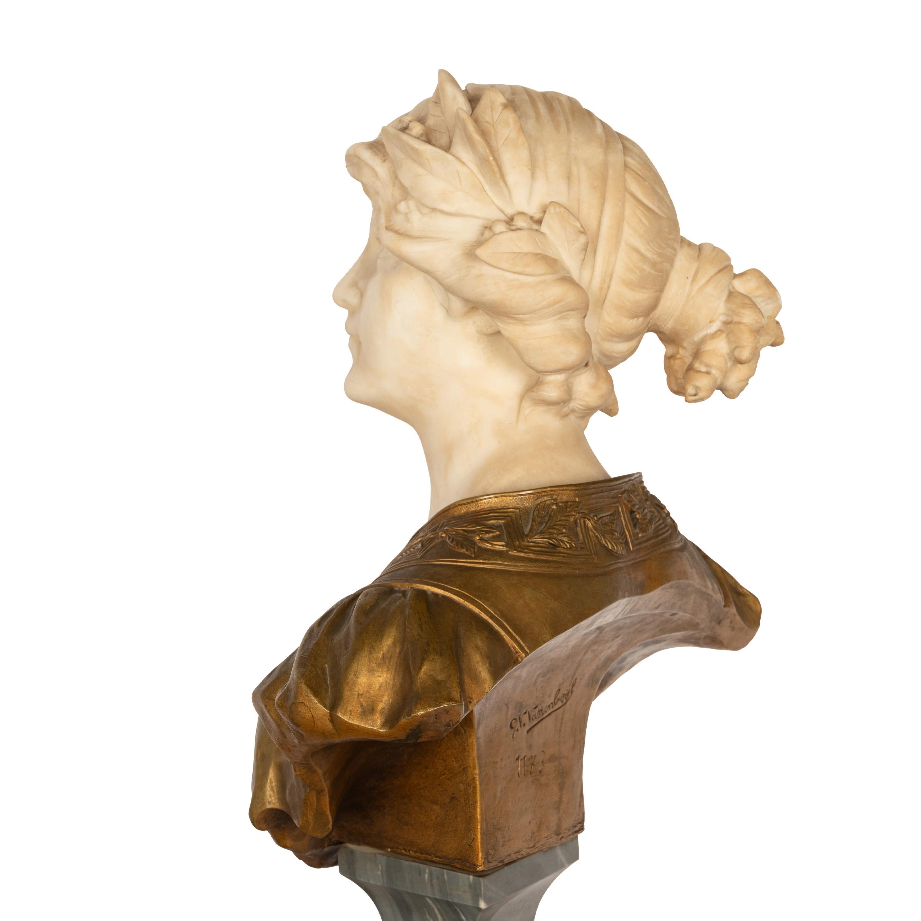 Antique Art Nouveau Female Carrara Marble Gilt Bronze Bust Statue Sculpture 1900 For Sale 8